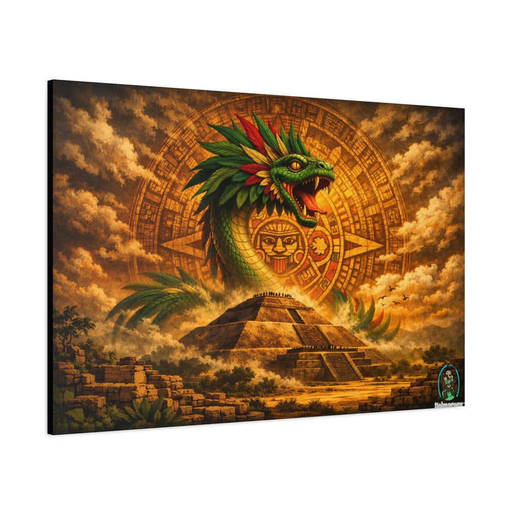 Quetzalcoatl Pyramid Canvas Wall Art – Mythic Aztec Serpent Print