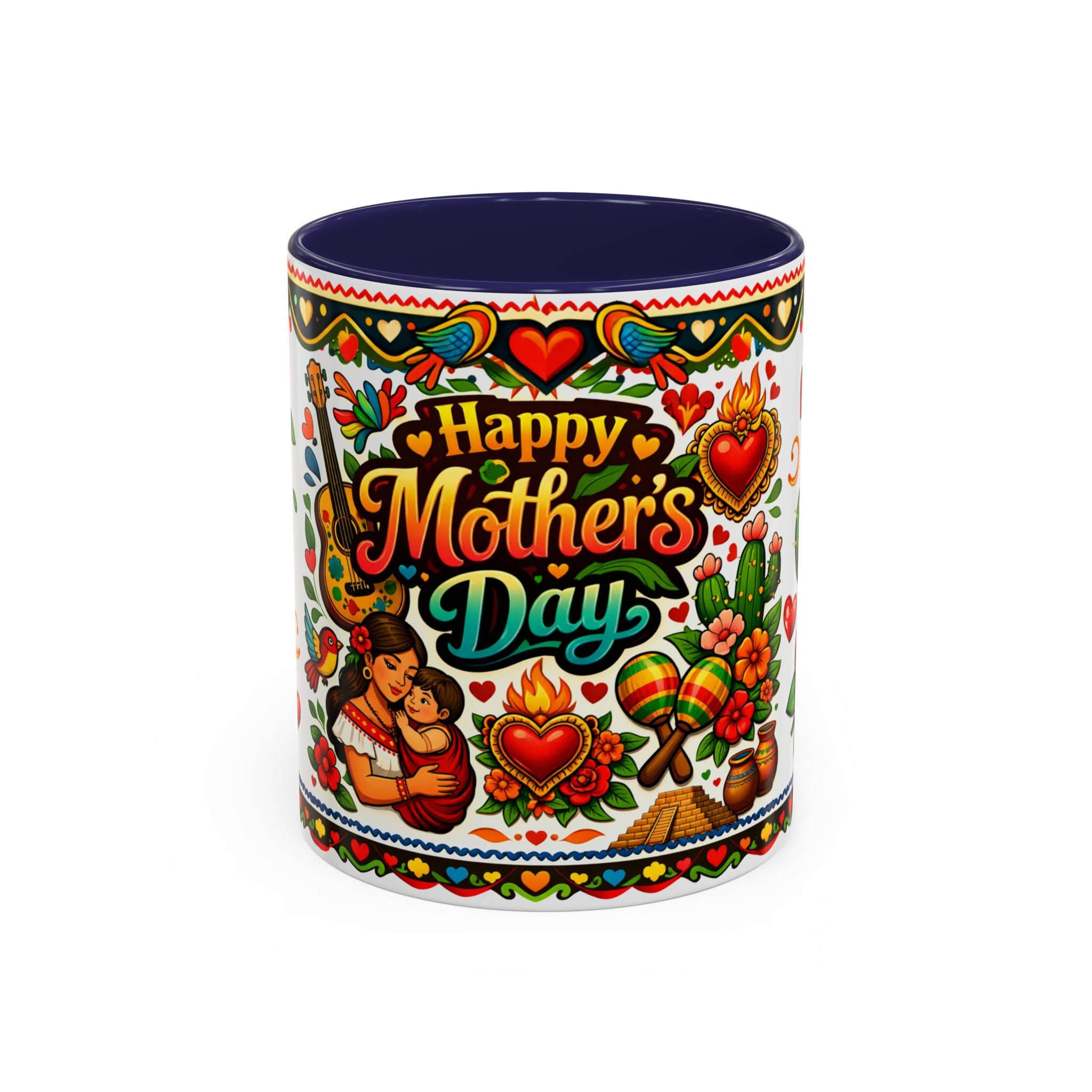 Happy Mother's Day Accent Coffee Mug – Colorful Mexican Folk Art Design