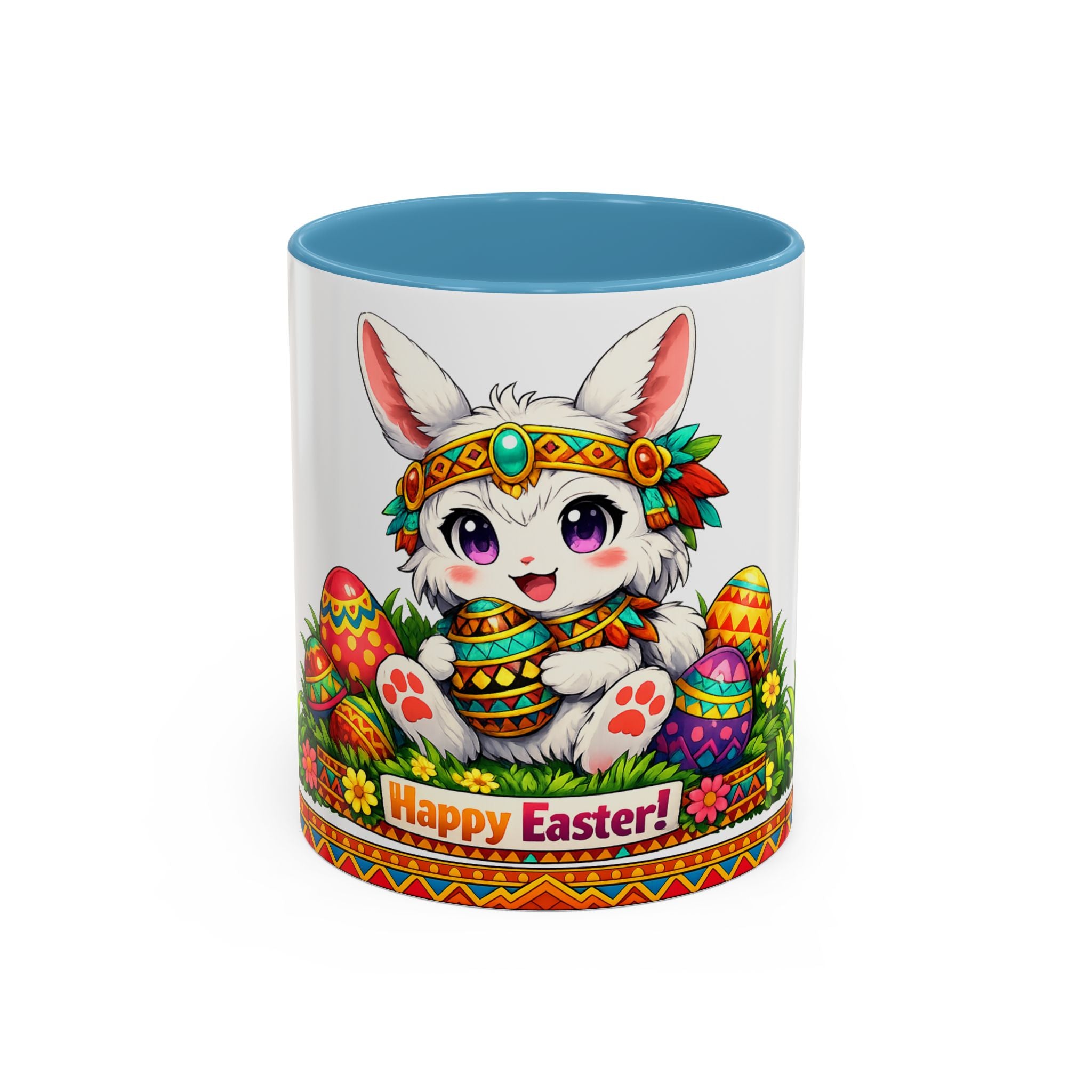 Cute Easter Bunny with Colorful Eggs Mug-Accent Coffee Mug
