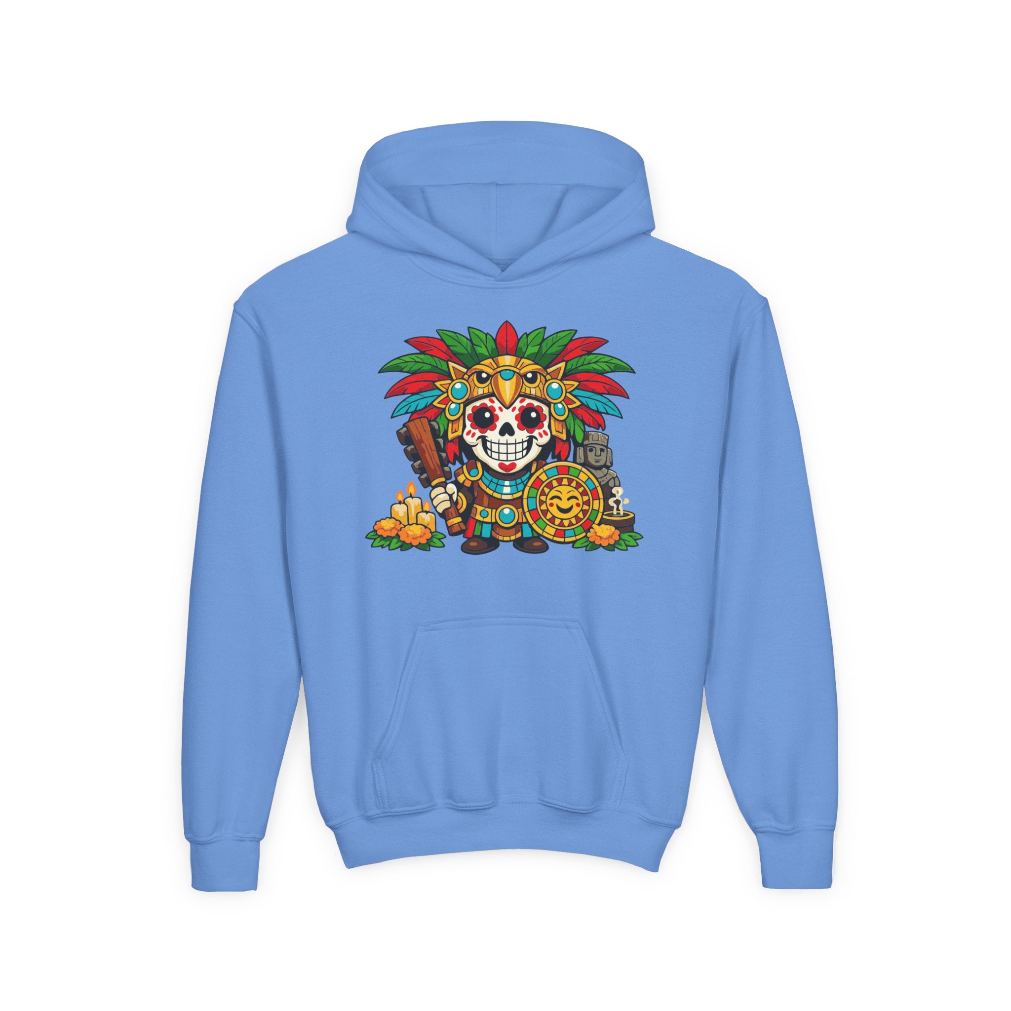 Youth Hoodie — Colorful Aztec Sugar Skull & Warrior Kids Pullover
