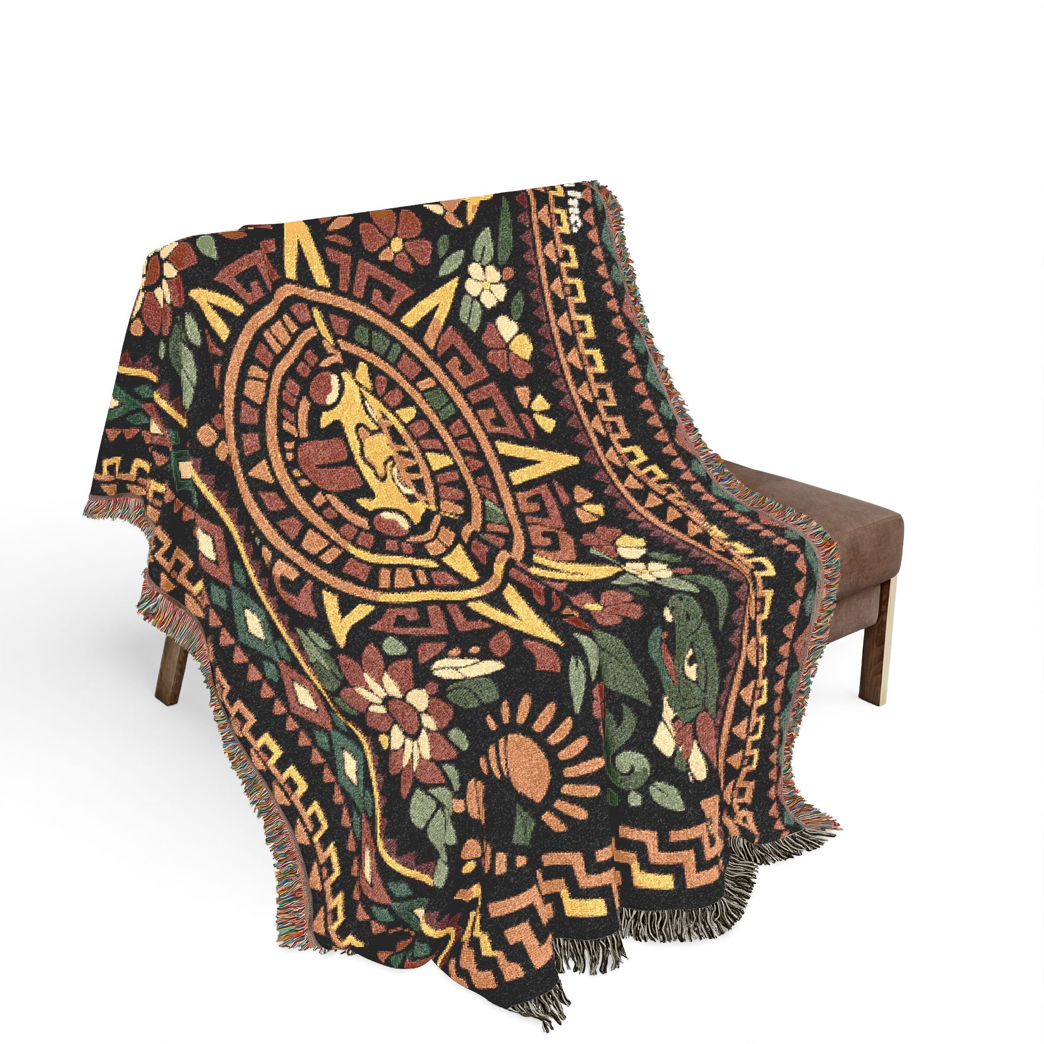 Aztec Sun Mosaic Woven Blanket — Southwestern Tapestry Throw