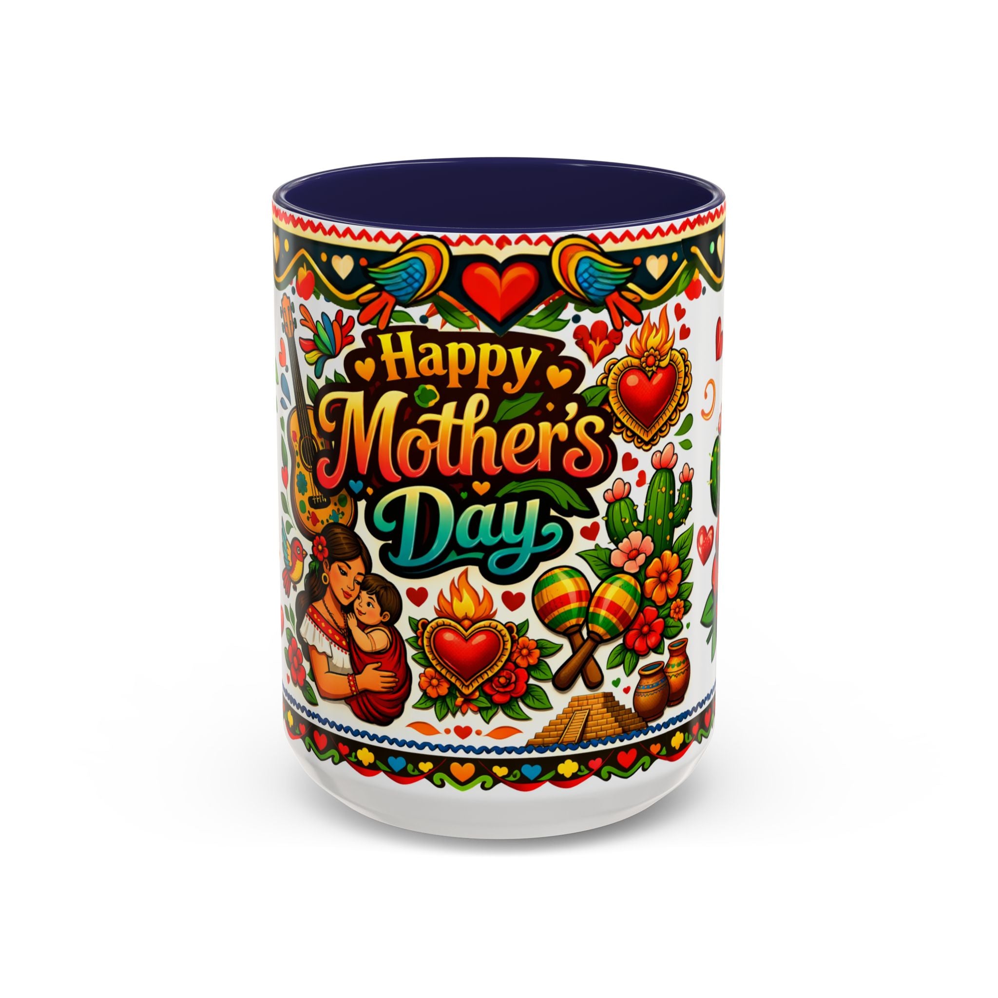 Happy Mother's Day Accent Coffee Mug – Colorful Mexican Folk Art Design