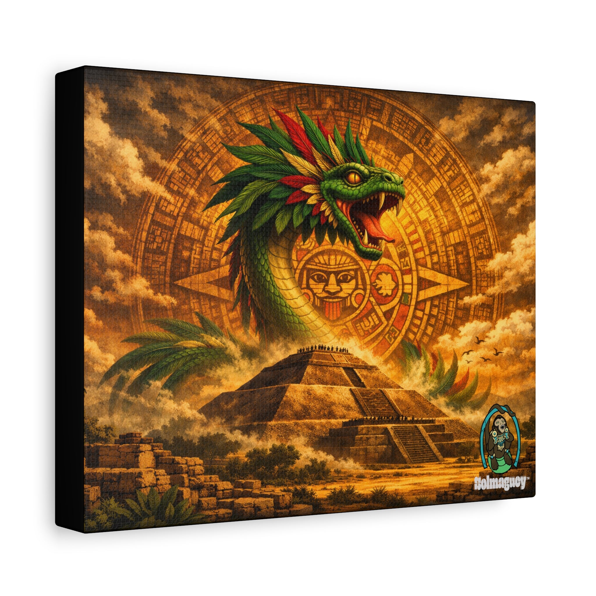 Quetzalcoatl Pyramid Canvas Wall Art – Mythic Aztec Serpent Print