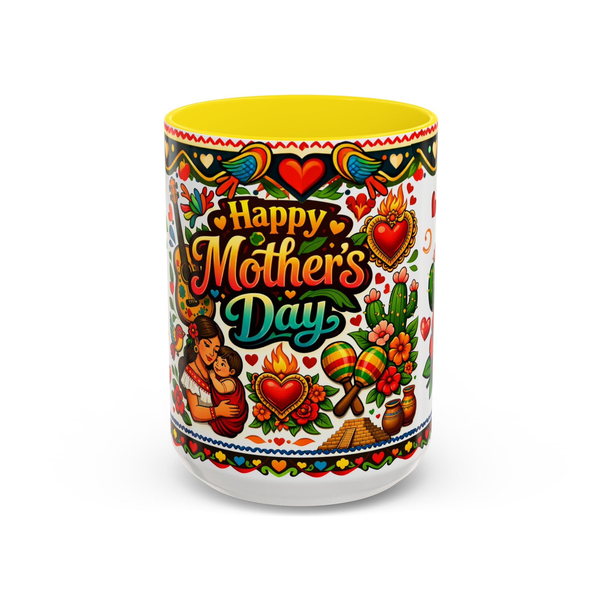 Happy Mother's Day Accent Coffee Mug – Colorful Mexican Folk Art Design