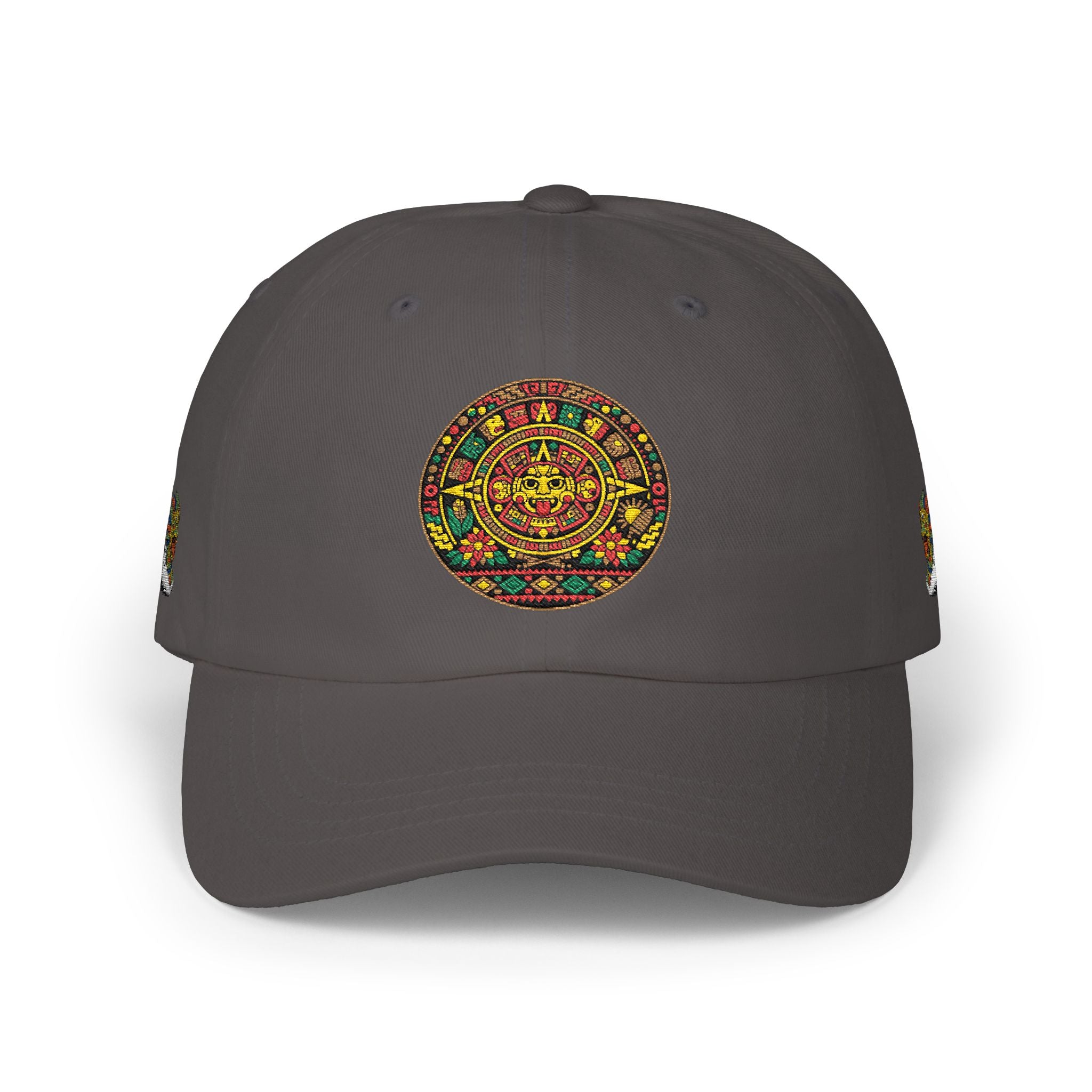 Dad Cap — Colorful Aztec Calendar & Quetzalcoatl Embroidered Hat