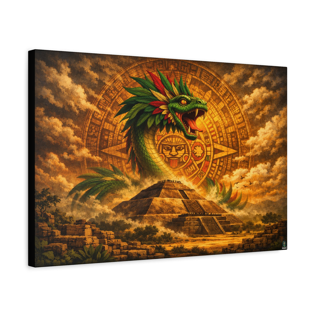 Quetzalcoatl Pyramid Canvas Wall Art – Mythic Aztec Serpent Print