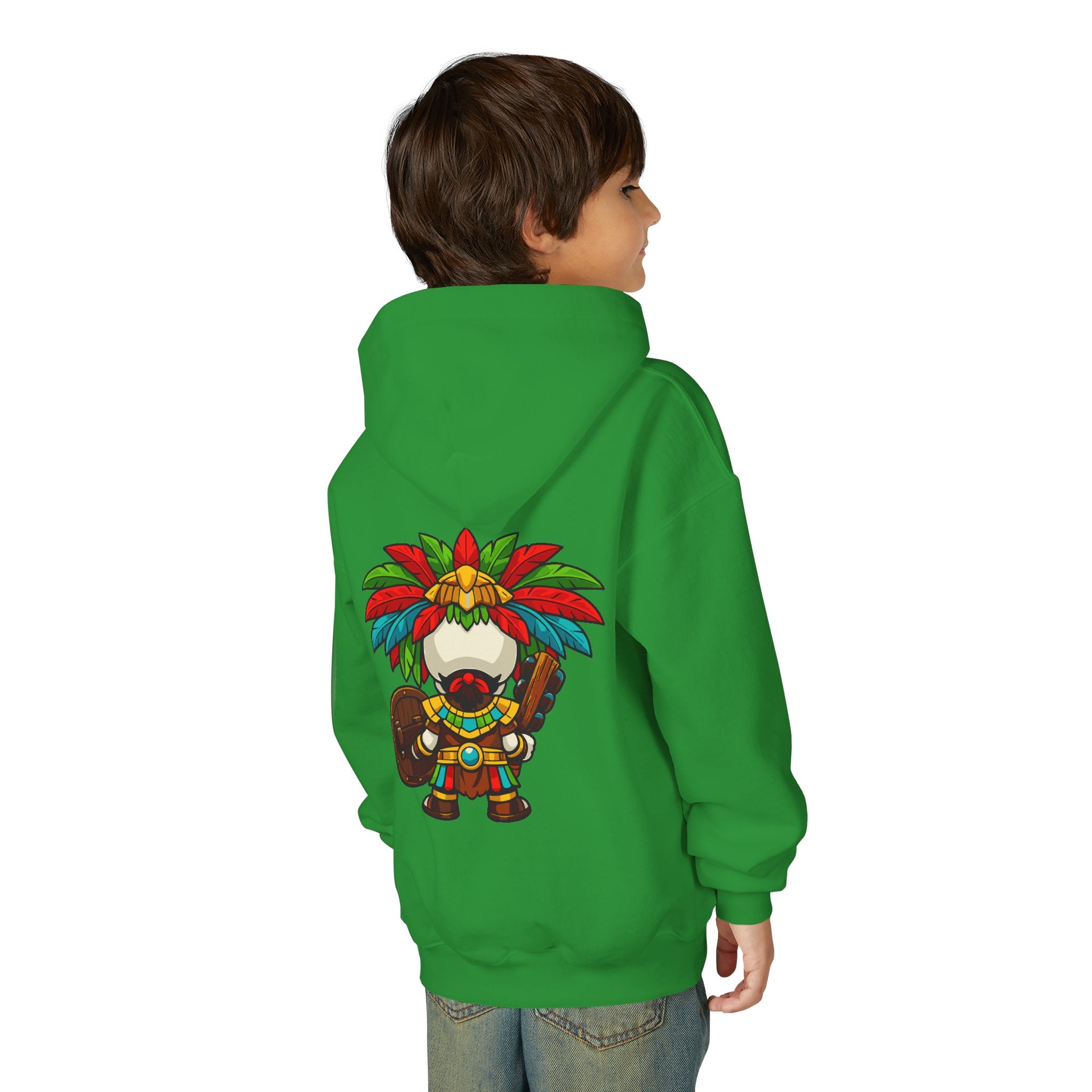 Youth Hoodie — Colorful Aztec Sugar Skull & Warrior Kids Pullover