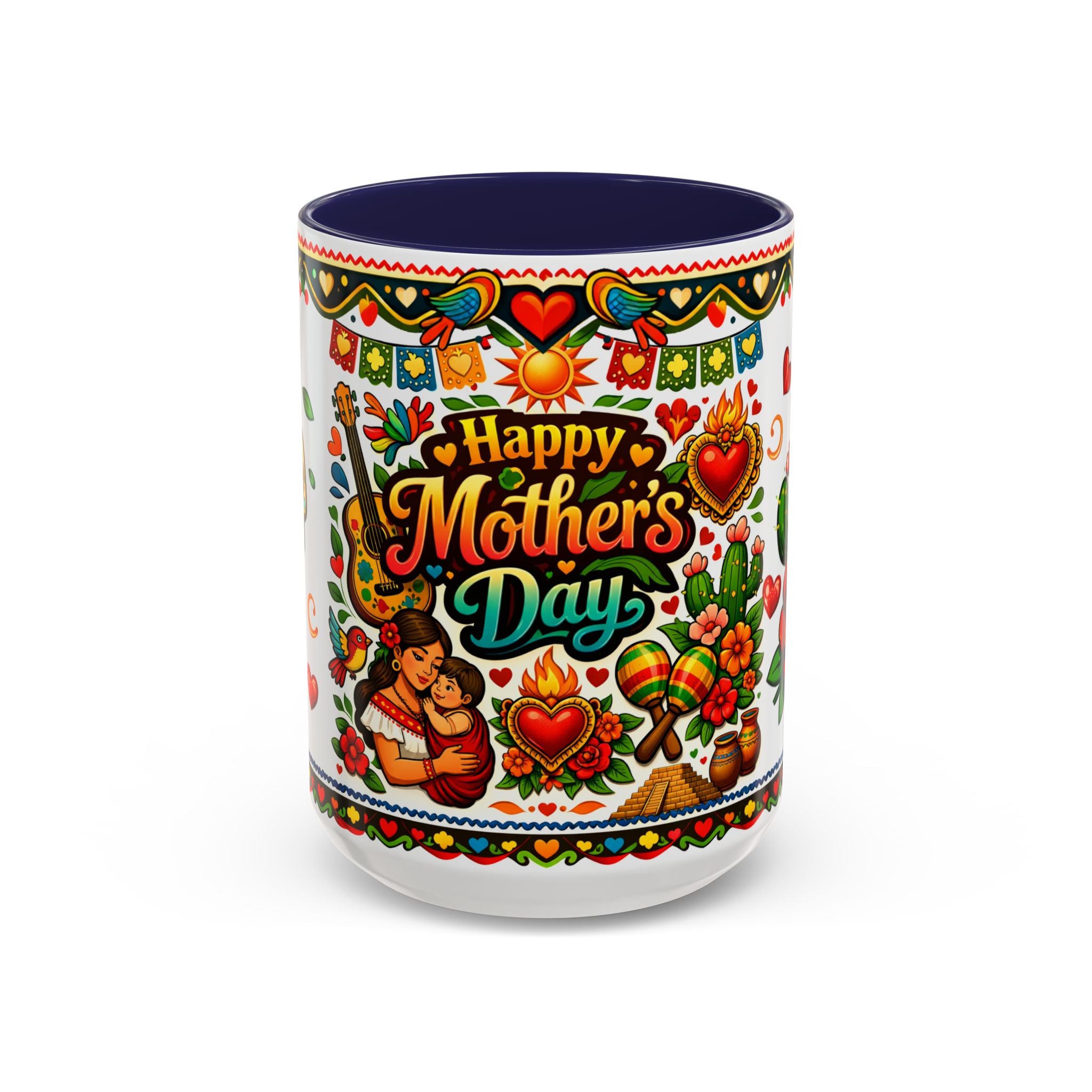 Happy Mother's Day Accent Coffee Mug – Colorful Mexican Folk Art Design
