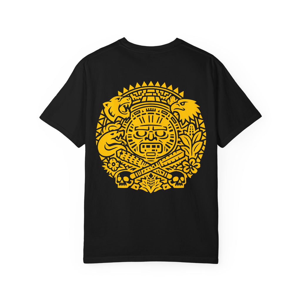 Aztec Sun Glyph T-Shirt — Yellow Graphic Tribal Tee