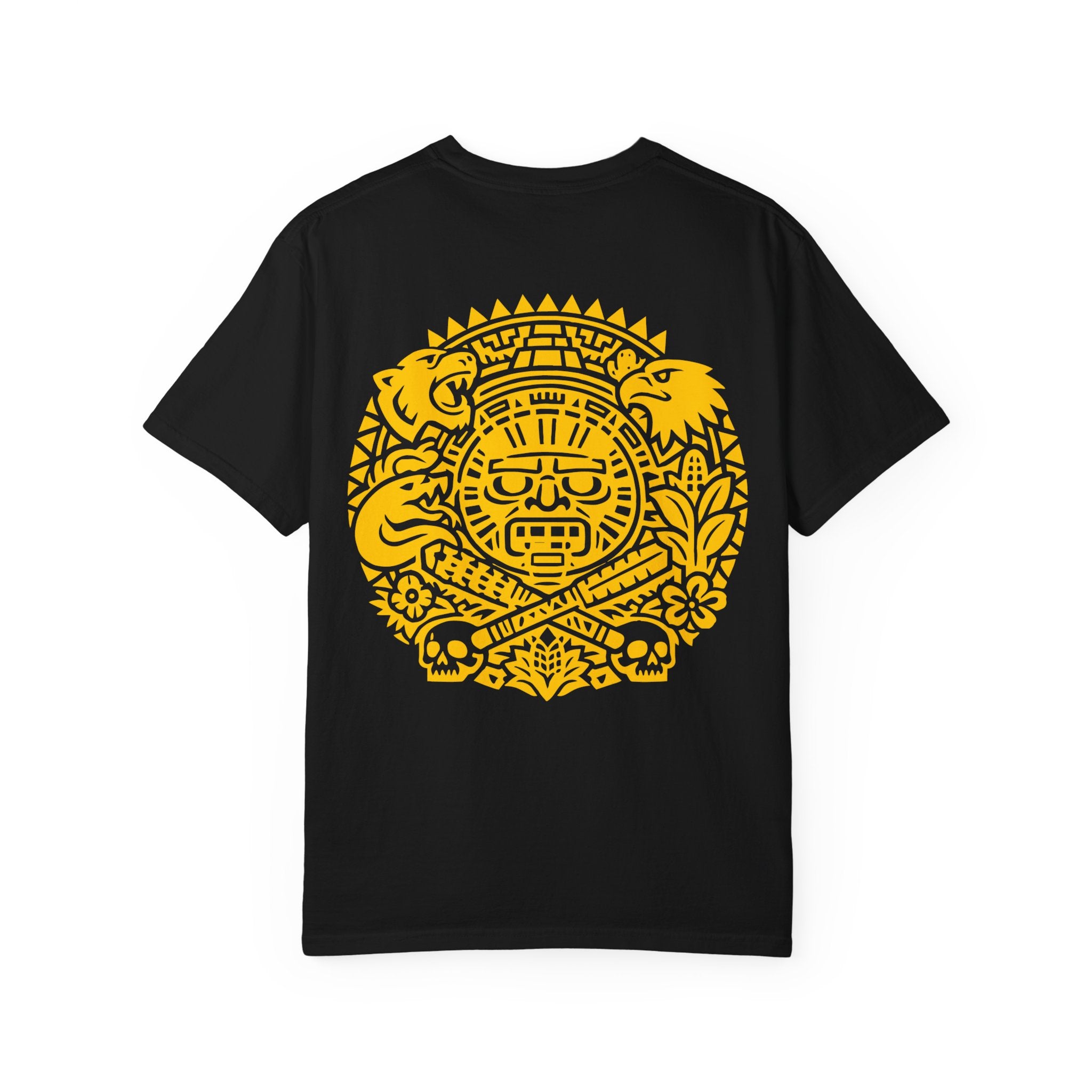 Aztec Sun Glyph T-Shirt — Yellow Graphic Tribal Tee