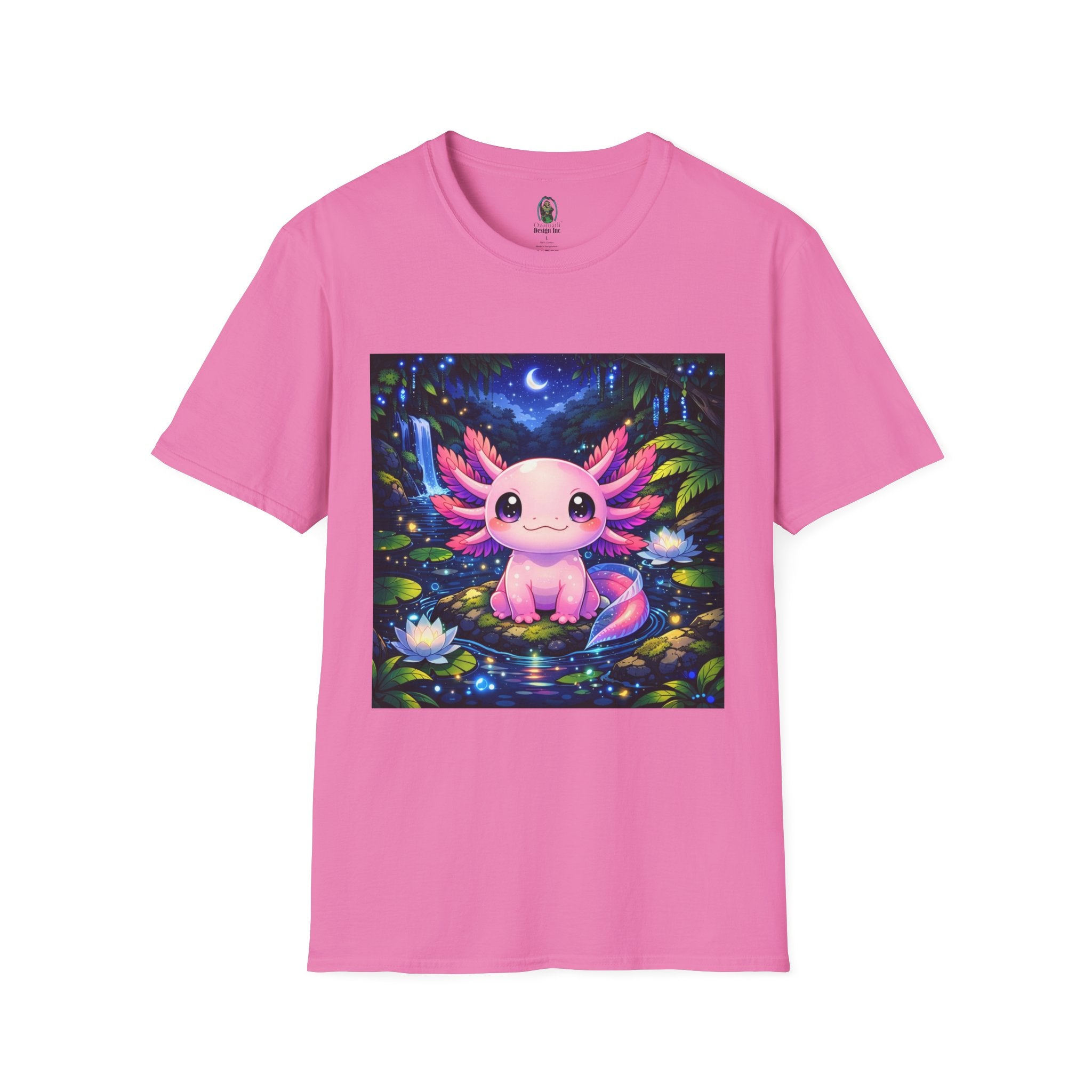 Axolotl Night Pond T-Shirt — Cute Pink Axolotl Art Tee