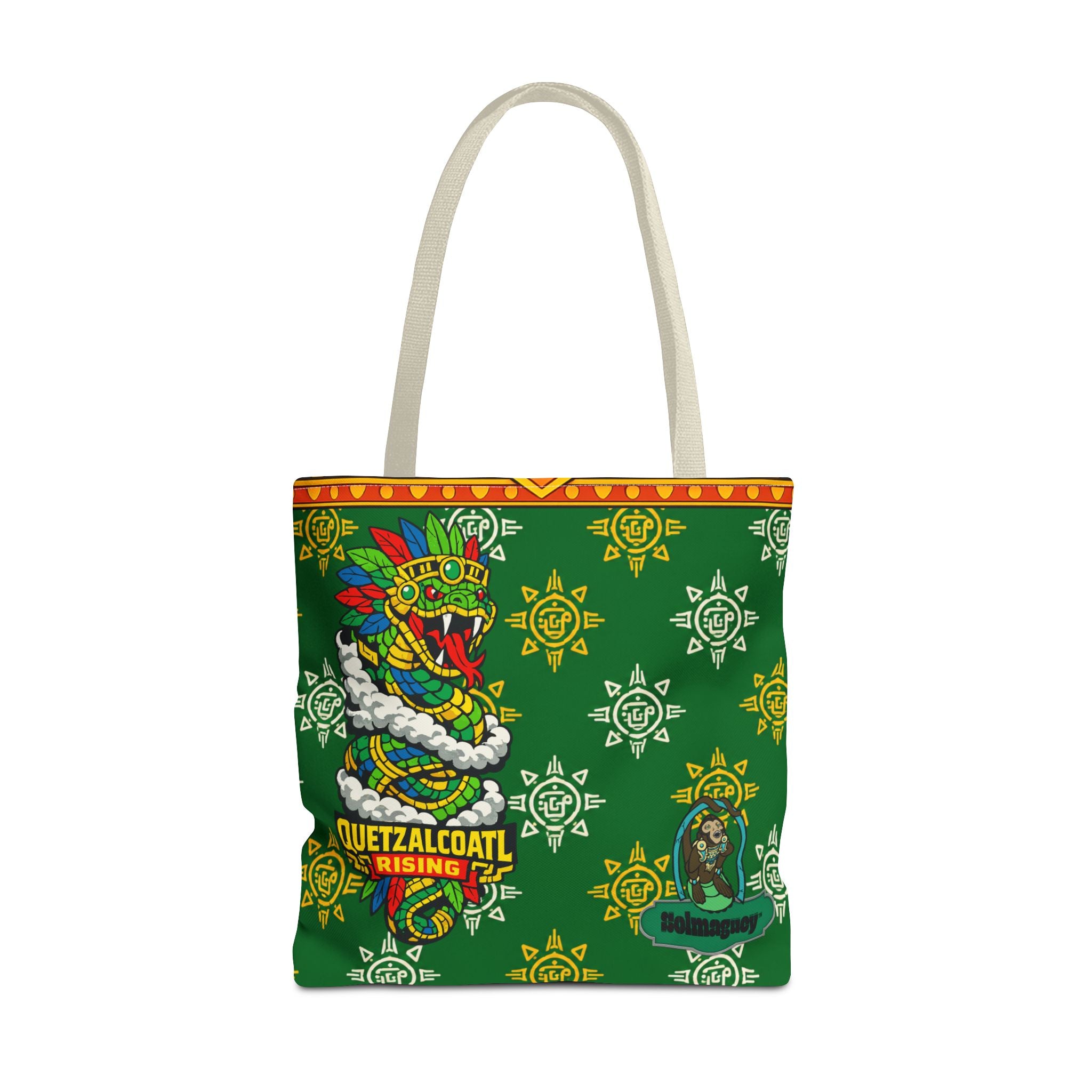 Quetzalcoatl Rising Tote Bag — Aztec Feathered Serpent All-Over Print