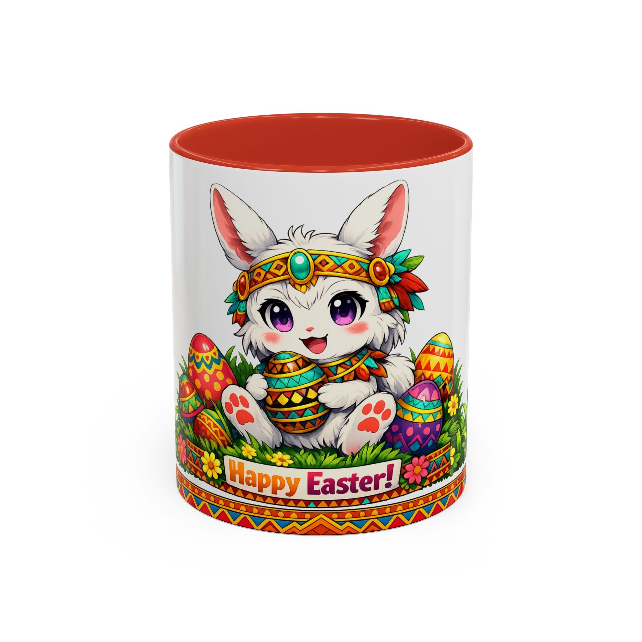 Cute Easter Bunny with Colorful Eggs Mug-Accent Coffee Mug