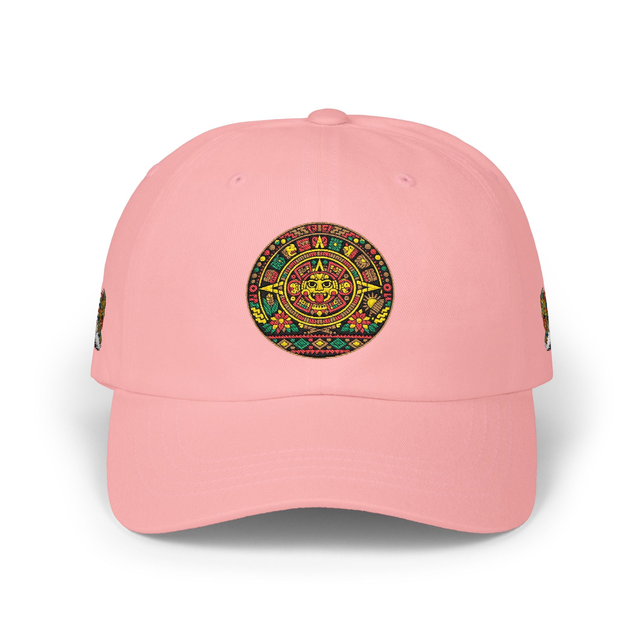 Dad Cap — Colorful Aztec Calendar & Quetzalcoatl Embroidered Hat