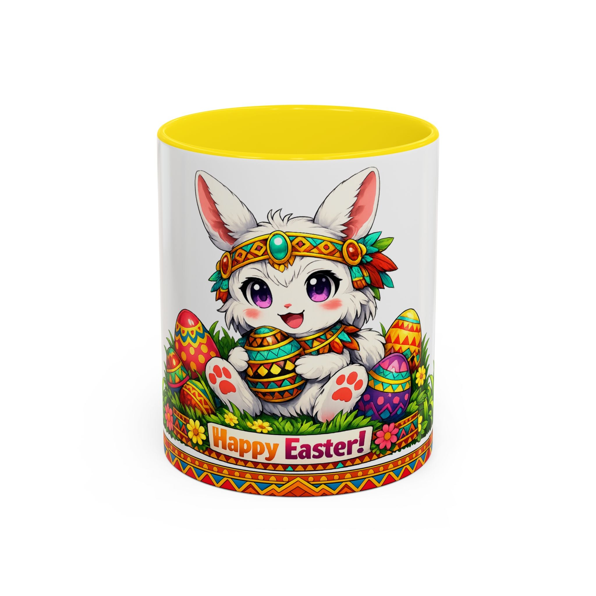Cute Easter Bunny with Colorful Eggs Mug-Accent Coffee Mug