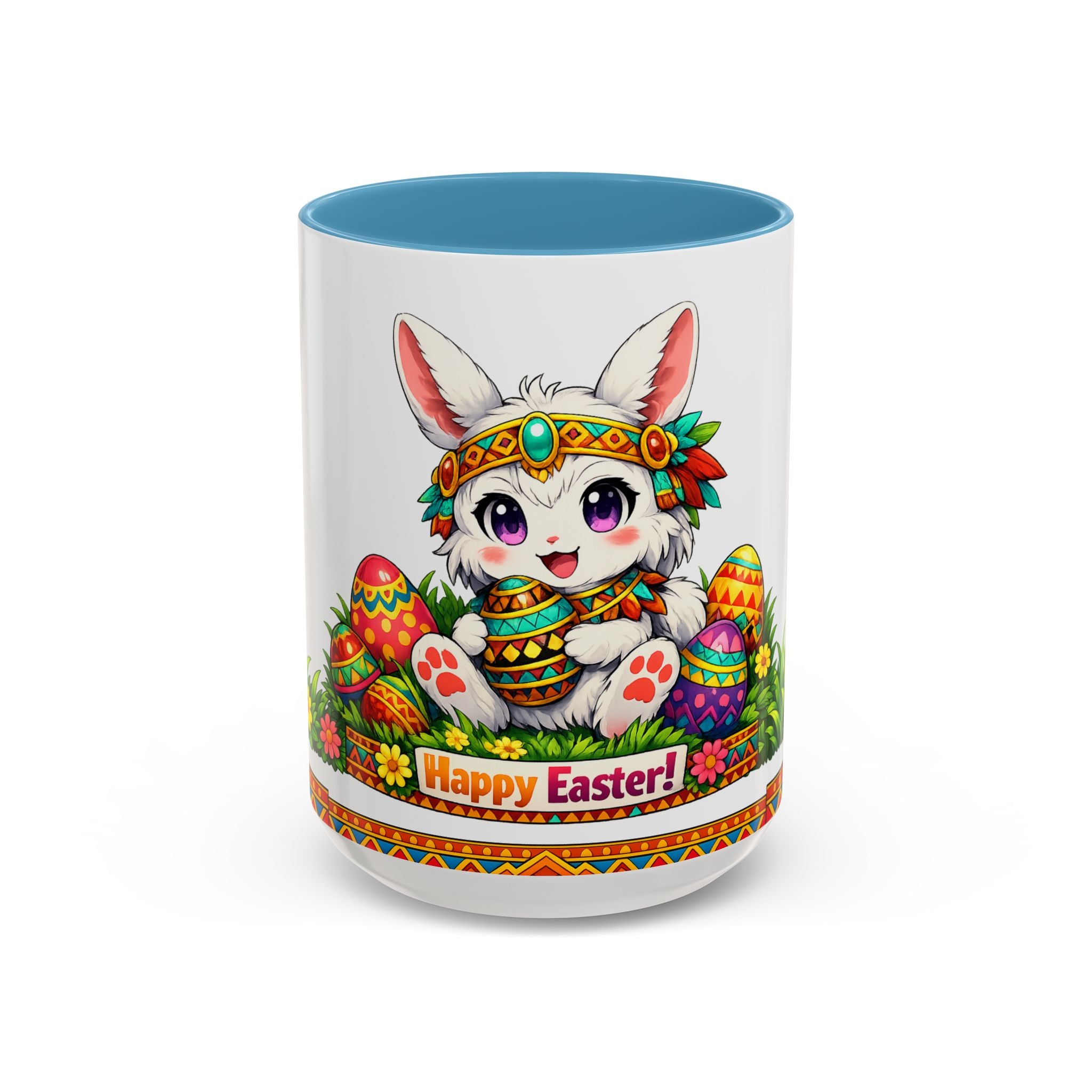Cute Easter Bunny with Colorful Eggs Mug Accent Coffee Mug
