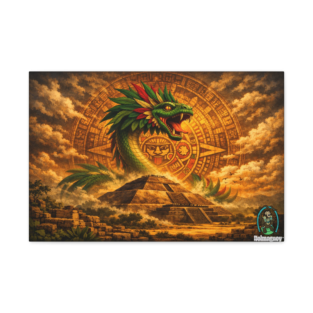 Quetzalcoatl Pyramid Canvas Wall Art – Mythic Aztec Serpent Print