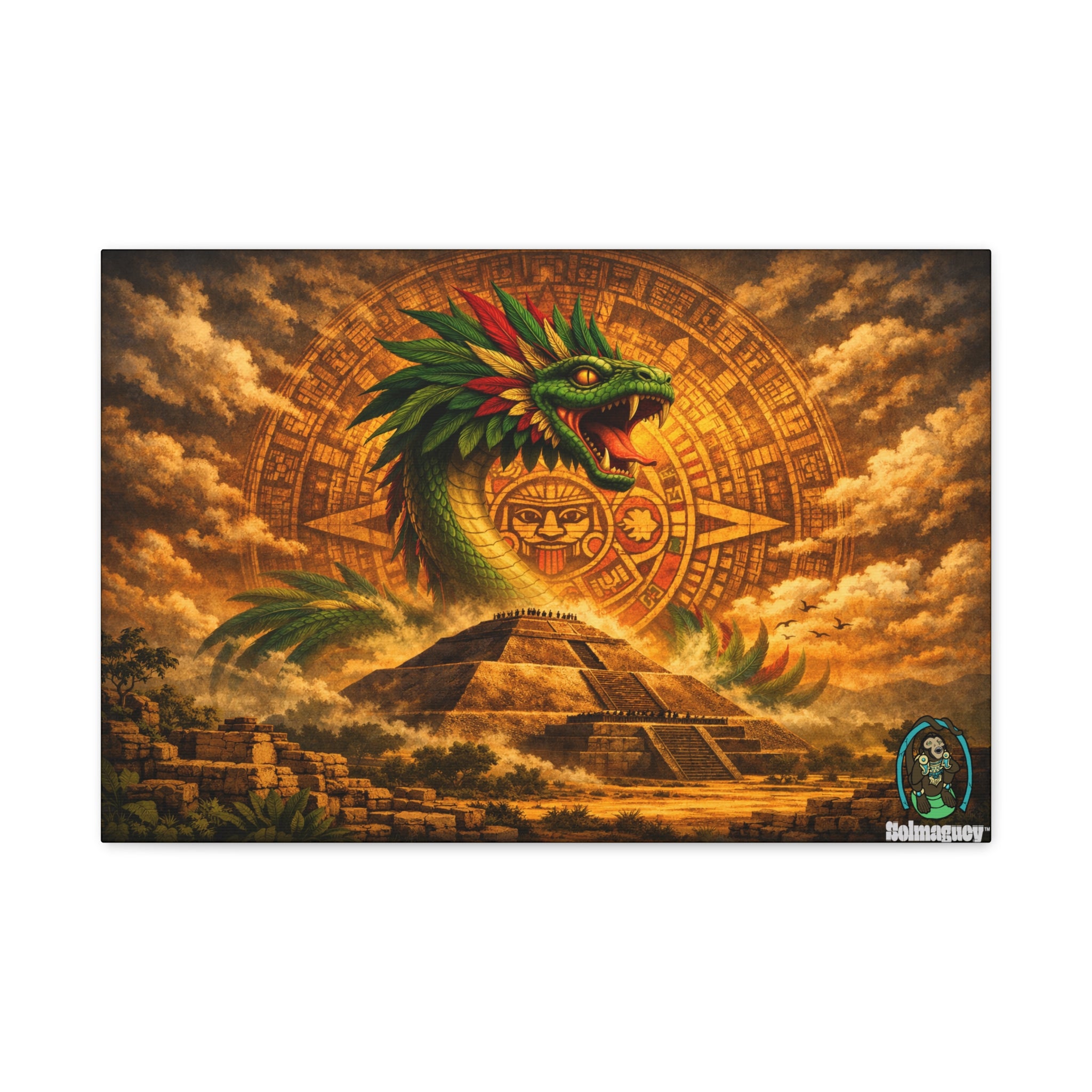 Quetzalcoatl Pyramid Canvas Wall Art – Mythic Aztec Serpent Print