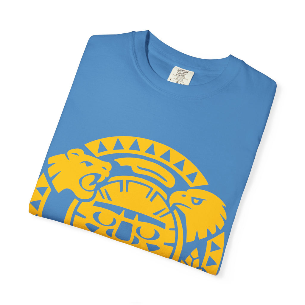 Aztec Sun Glyph T-Shirt — Yellow Graphic Tribal Tee