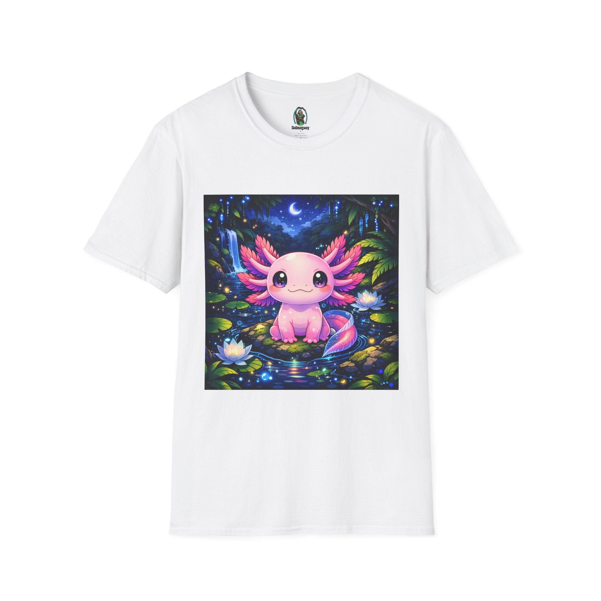 Axolotl Night Pond T-Shirt — Cute Pink Axolotl Art Tee