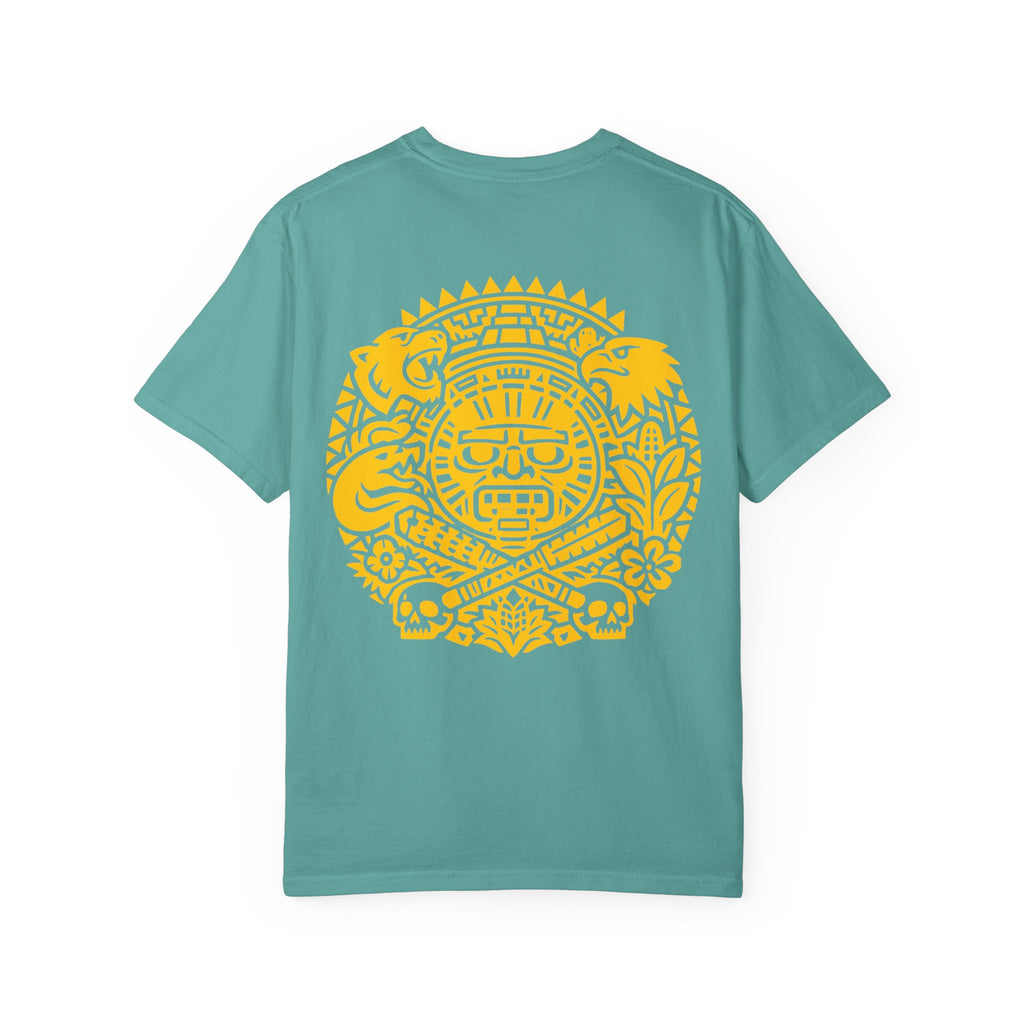 Aztec Sun Glyph T-Shirt — Yellow Graphic Tribal Tee