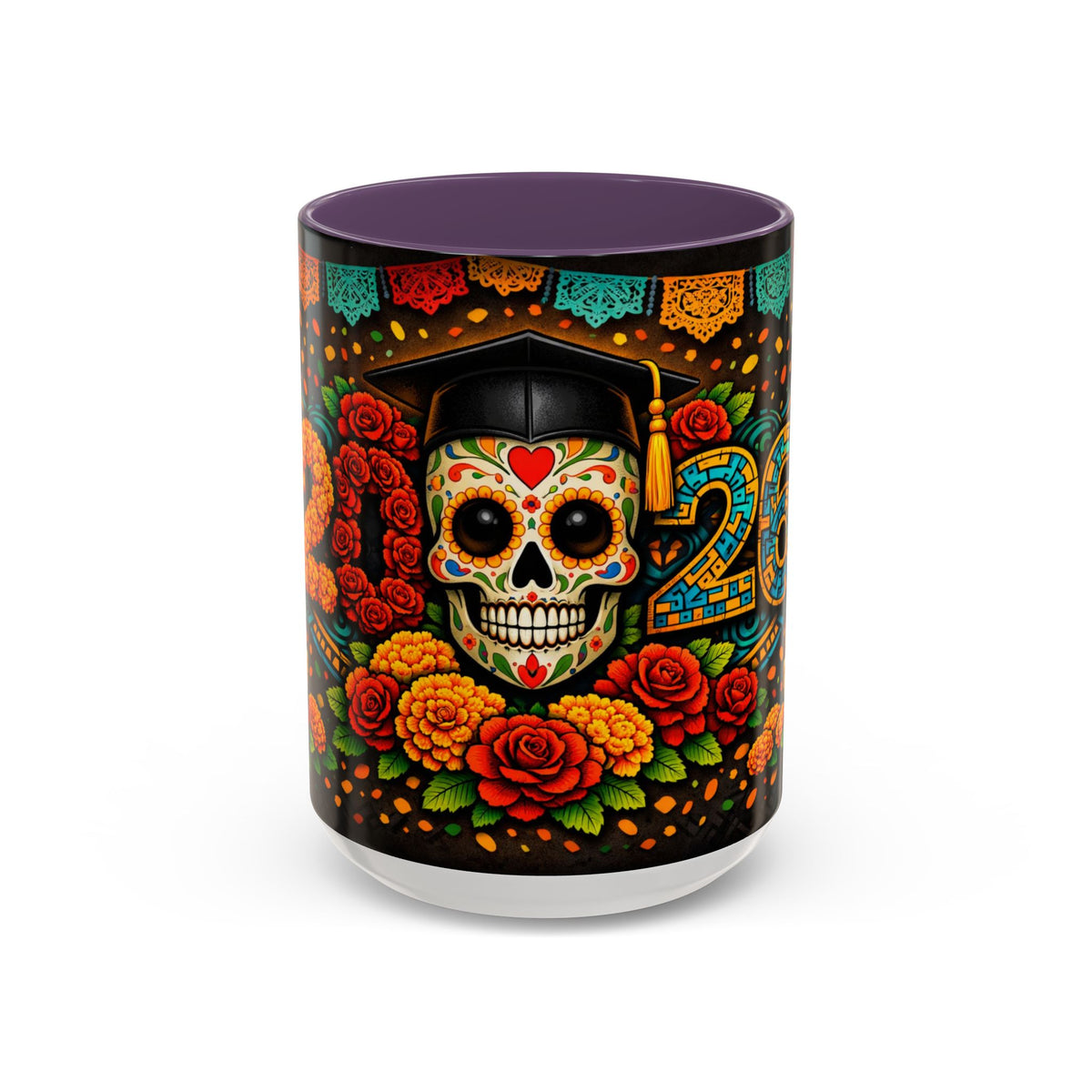 Day of the Dead Graduation Skull Accent Coffee Mug — Class of '26 Cappuccino Cup