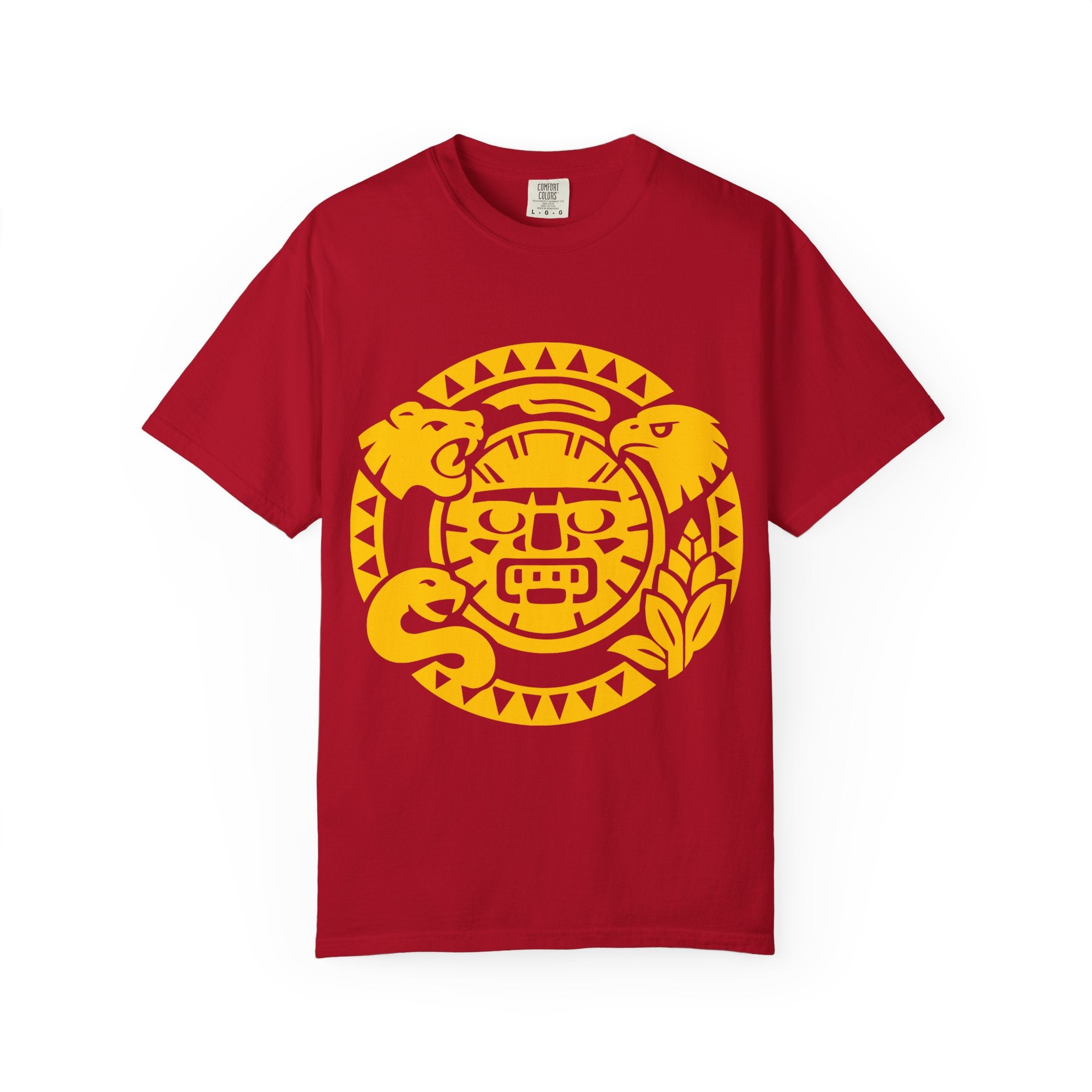Aztec Sun Glyph T-Shirt — Yellow Graphic Tribal Tee