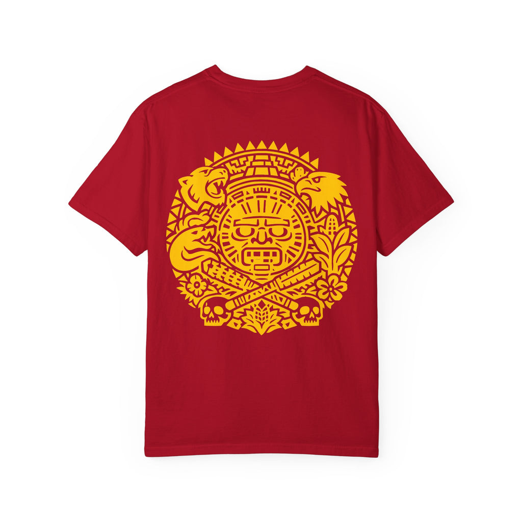 Aztec Sun Glyph T-Shirt — Yellow Graphic Tribal Tee
