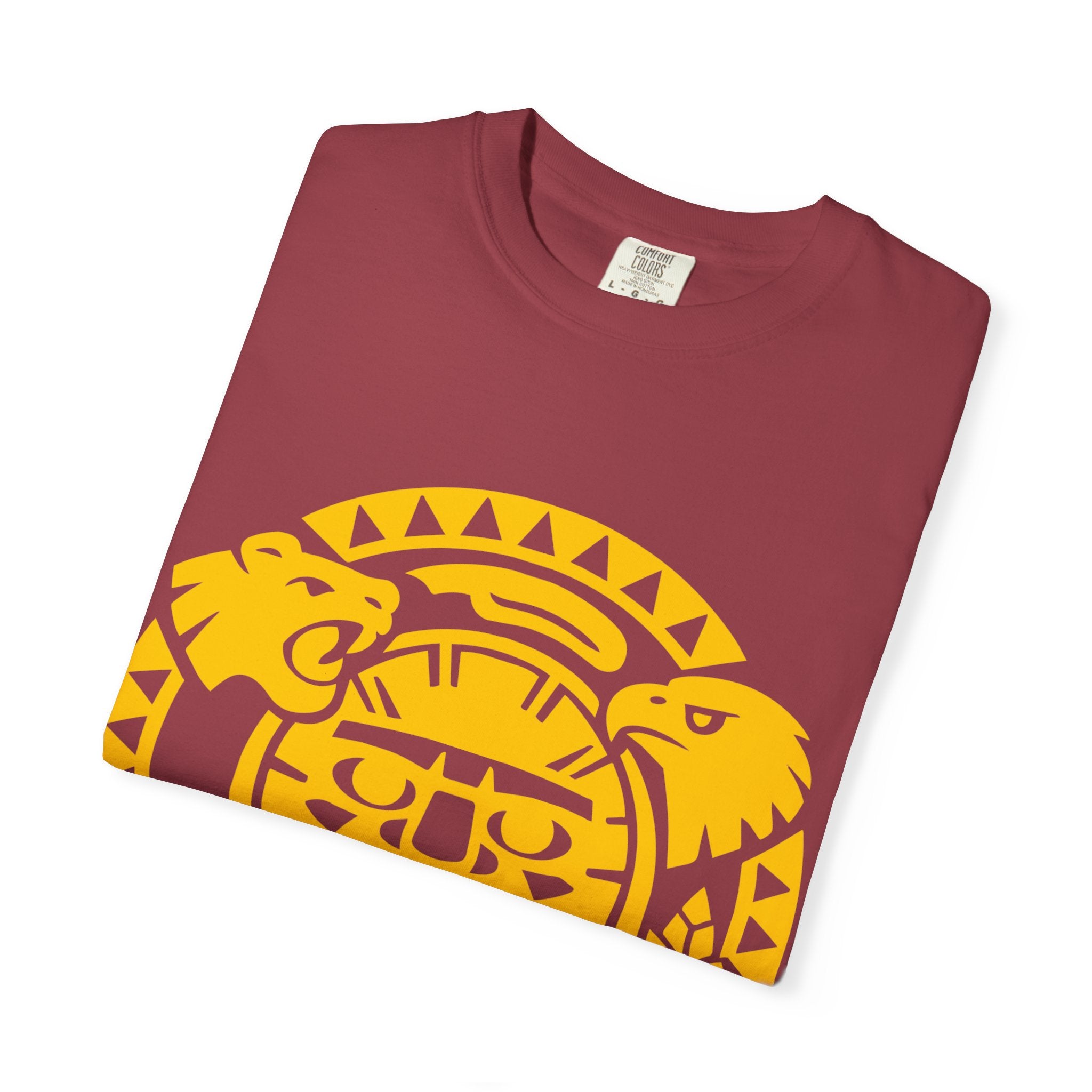 Aztec Sun Glyph T-Shirt — Yellow Graphic Tribal Tee
