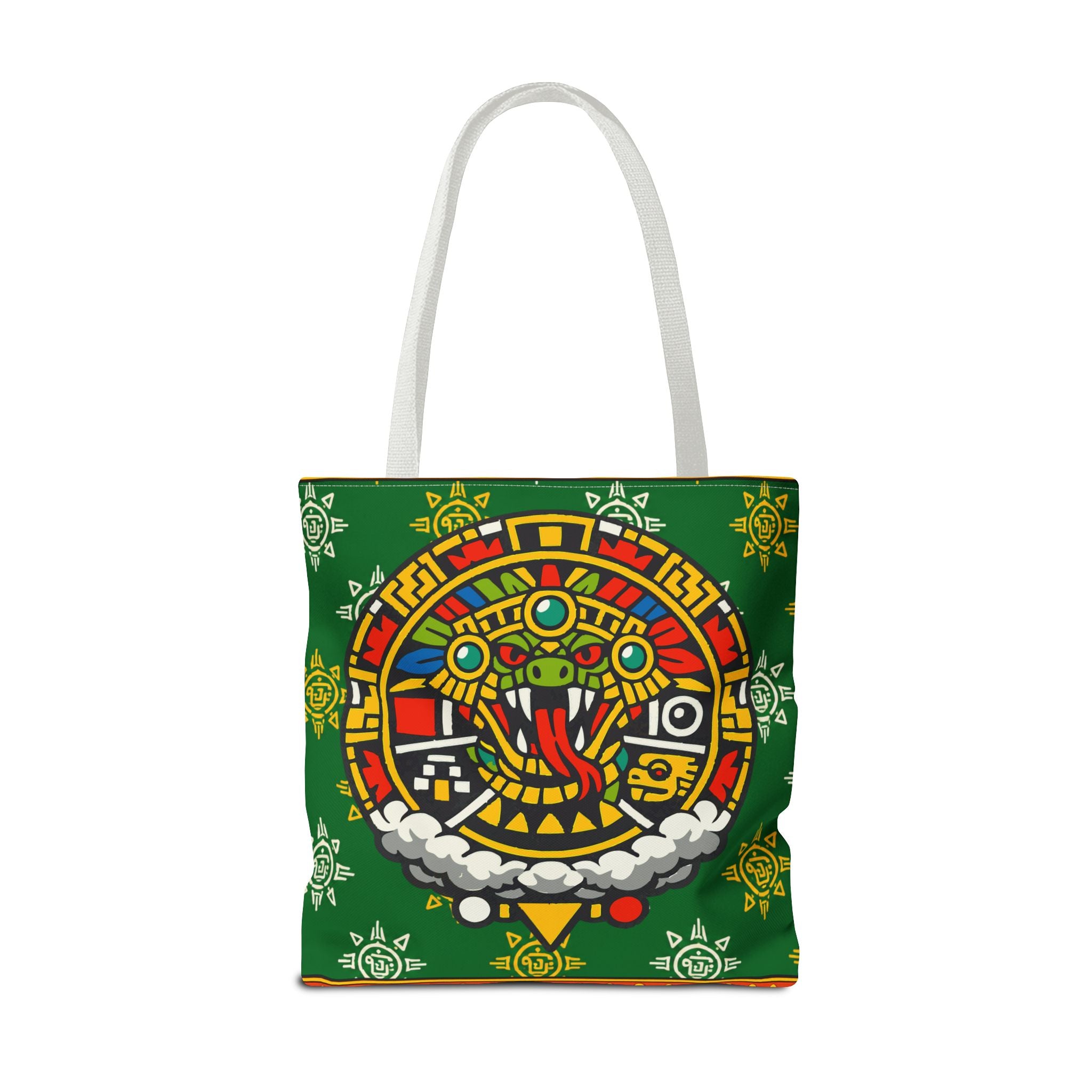 Quetzalcoatl Rising Tote Bag — Aztec Feathered Serpent All-Over Print