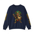 Aztec Tribal Monkey Drummer Crewneck Sweatshirt — Ozomatli Drum Warrior Design