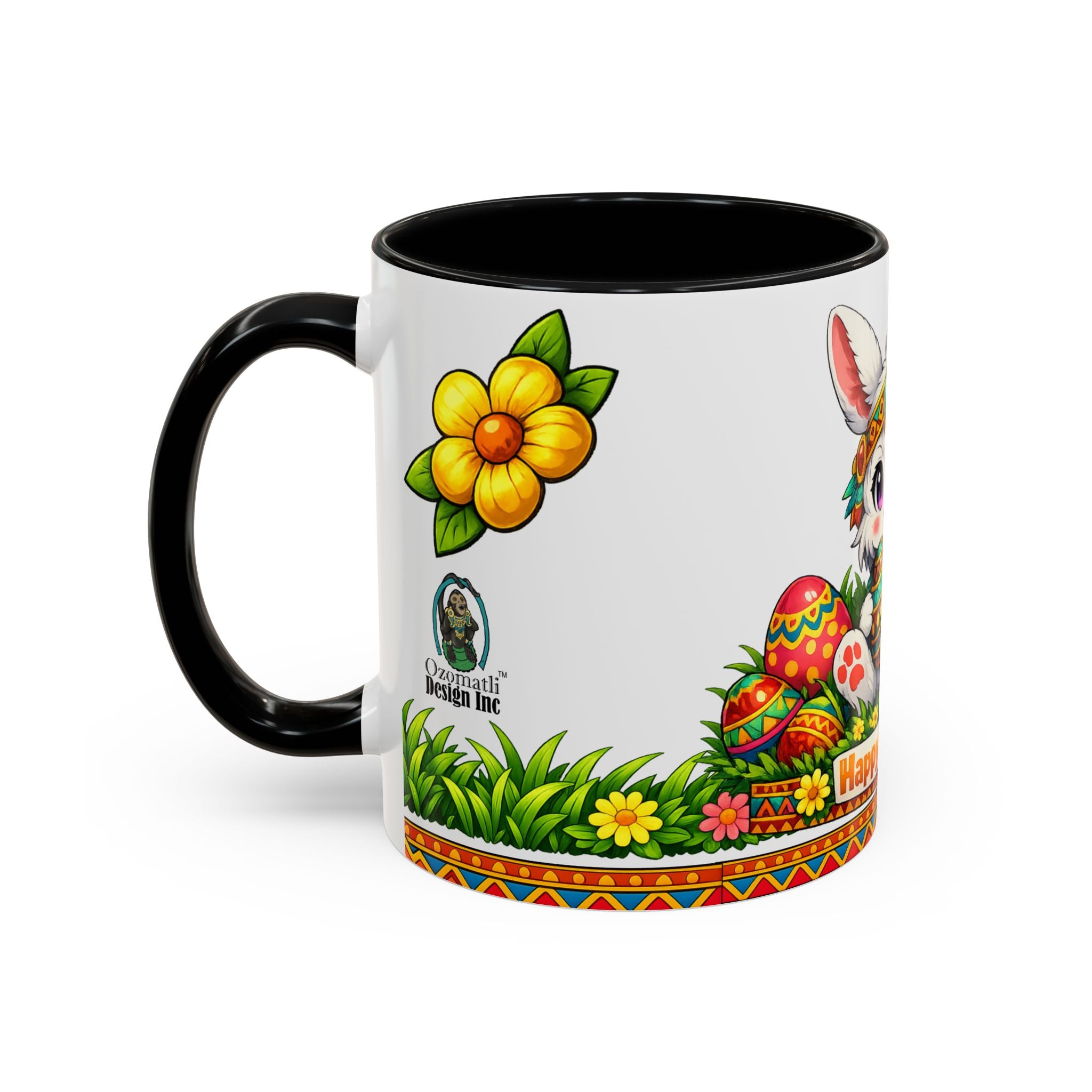 Cute Easter Bunny with Colorful Eggs Mug-Accent Coffee Mug