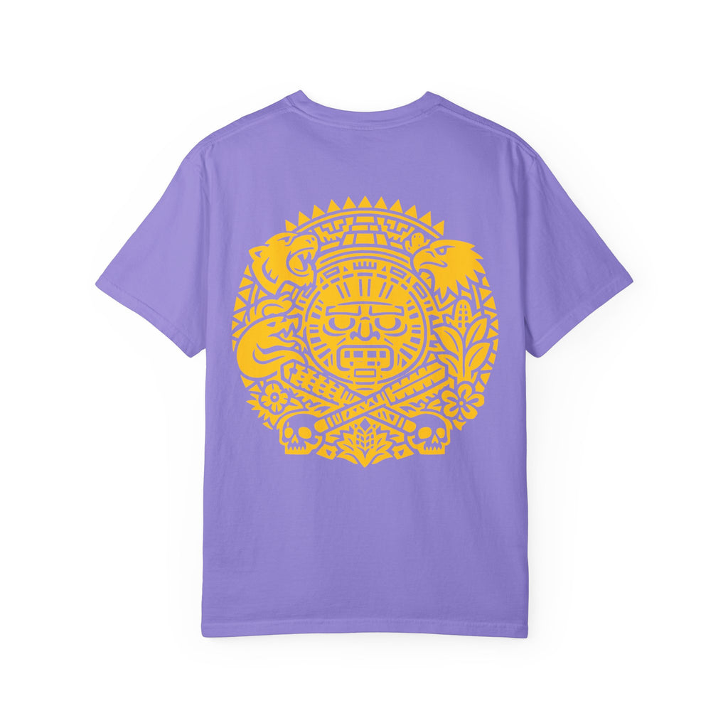 Aztec Sun Glyph T-Shirt — Yellow Graphic Tribal Tee