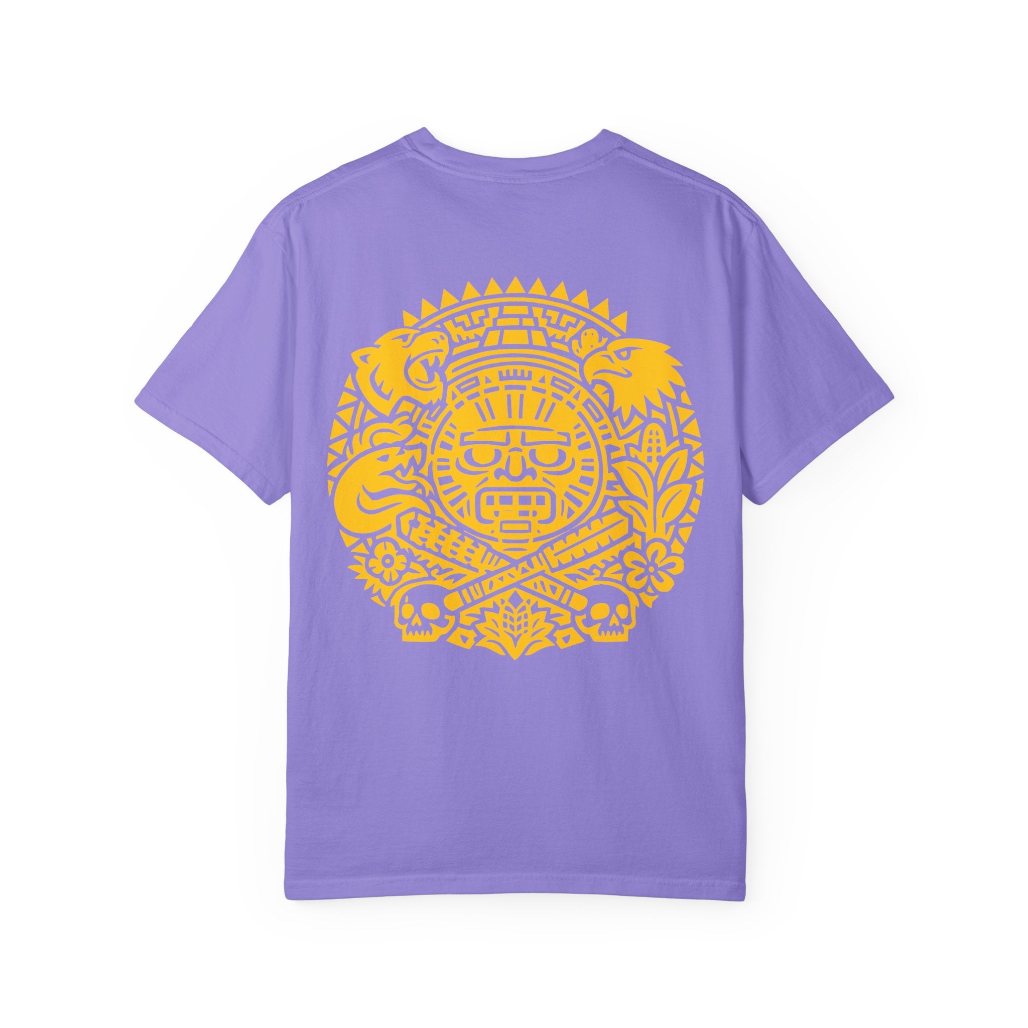 Aztec Sun Glyph T-Shirt — Yellow Graphic Tribal Tee