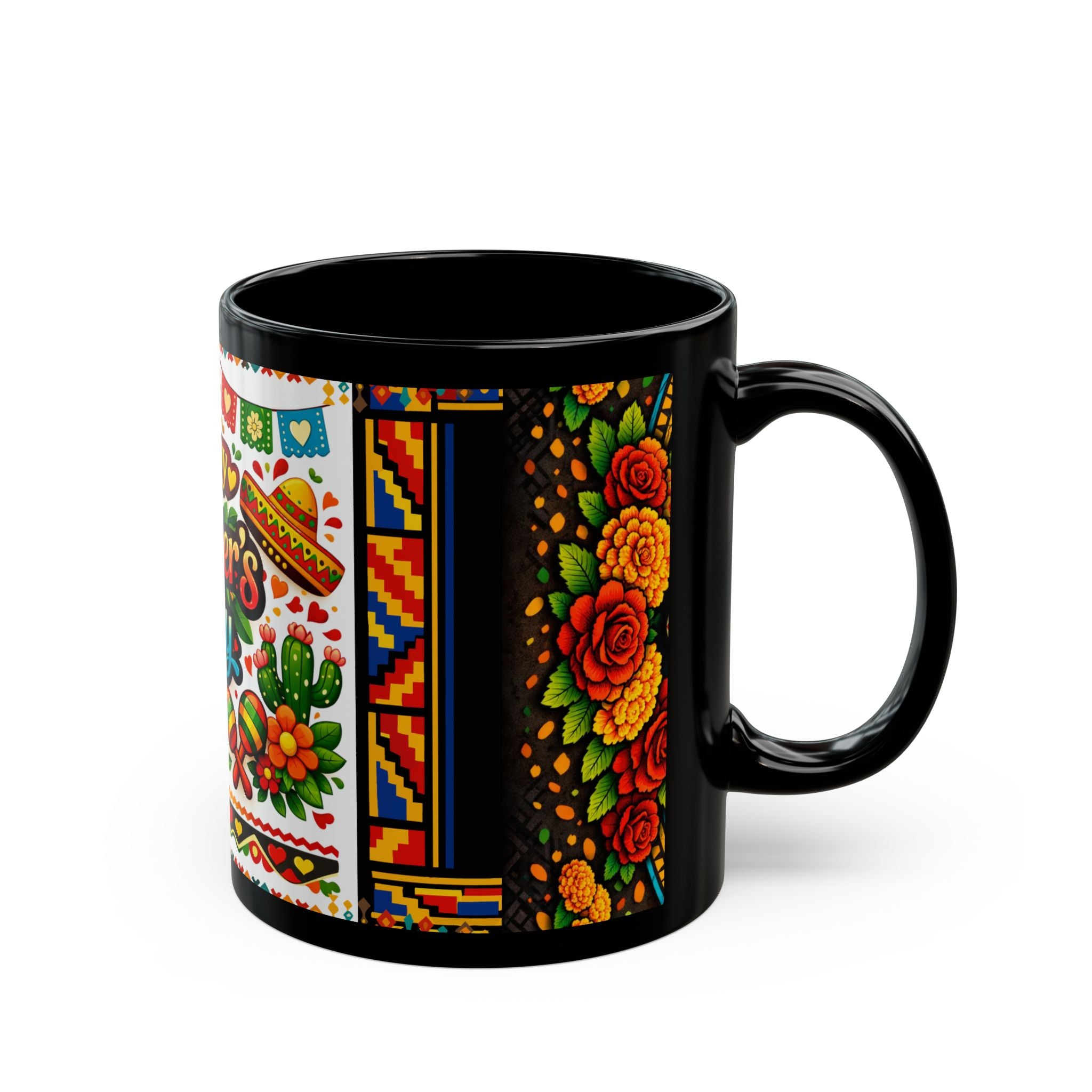 Happy Mother's Day Mexican Fiesta Mug — Colorful Floral & Sombrero Design (Black 11oz/15oz)