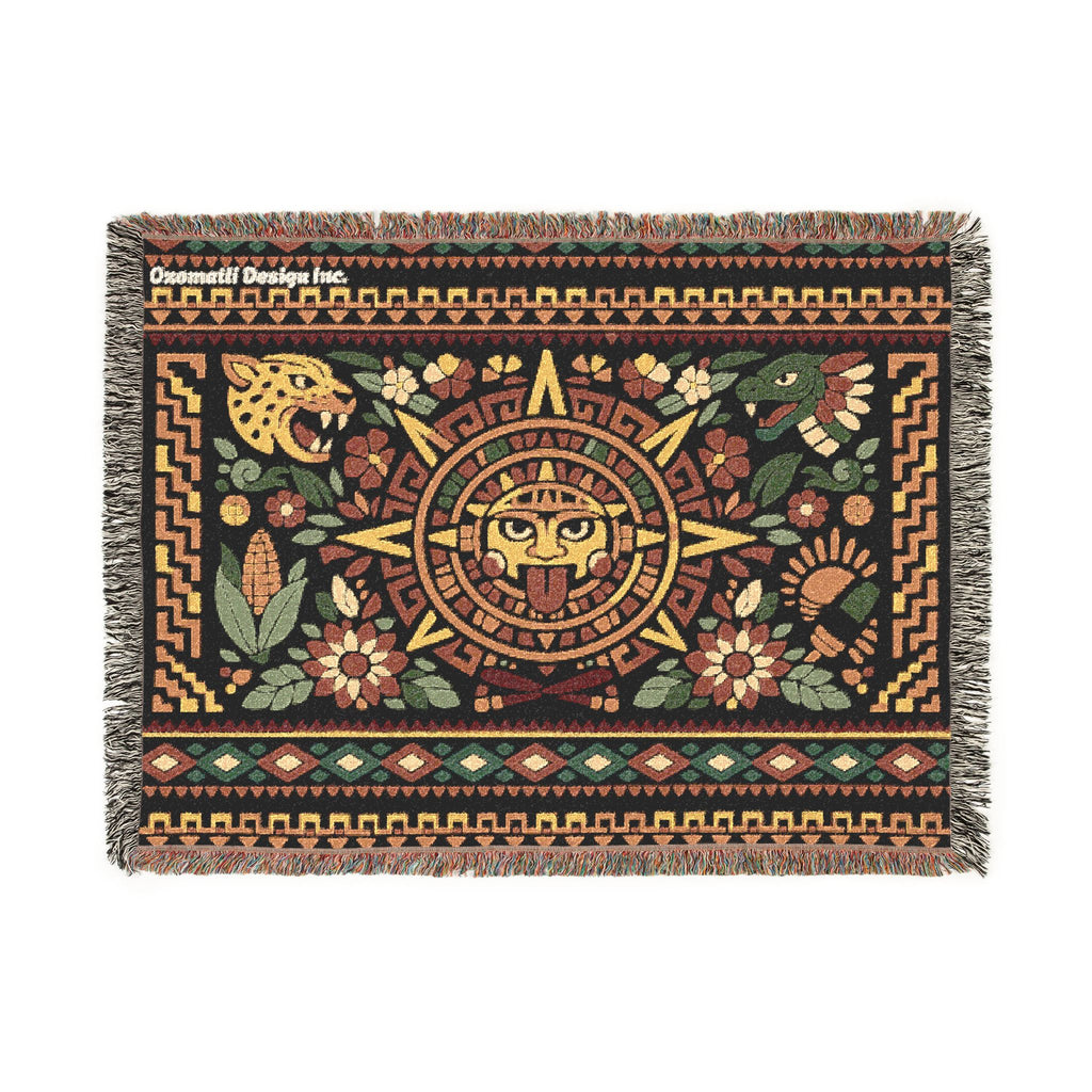 Aztec Sun Mosaic Woven Blanket — Southwestern Tapestry Throw