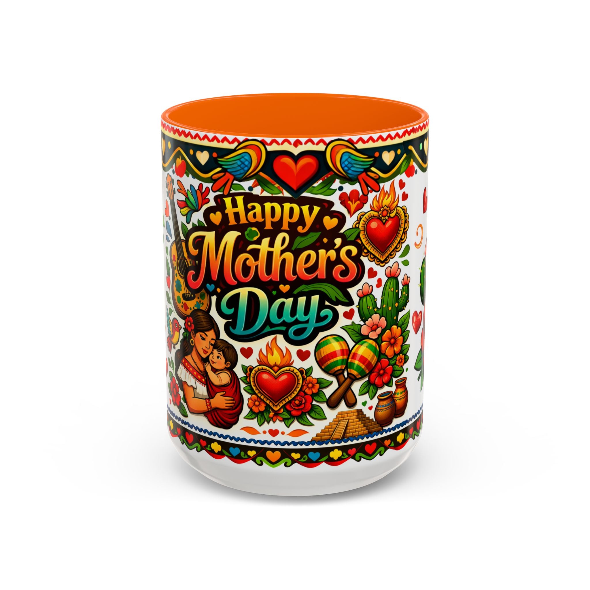 Happy Mother's Day Accent Coffee Mug – Colorful Mexican Folk Art Design