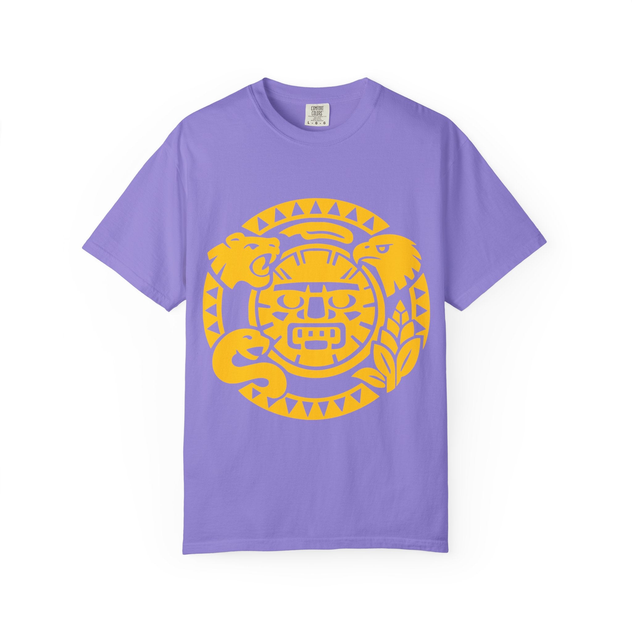 Aztec Sun Glyph T-Shirt — Yellow Graphic Tribal Tee