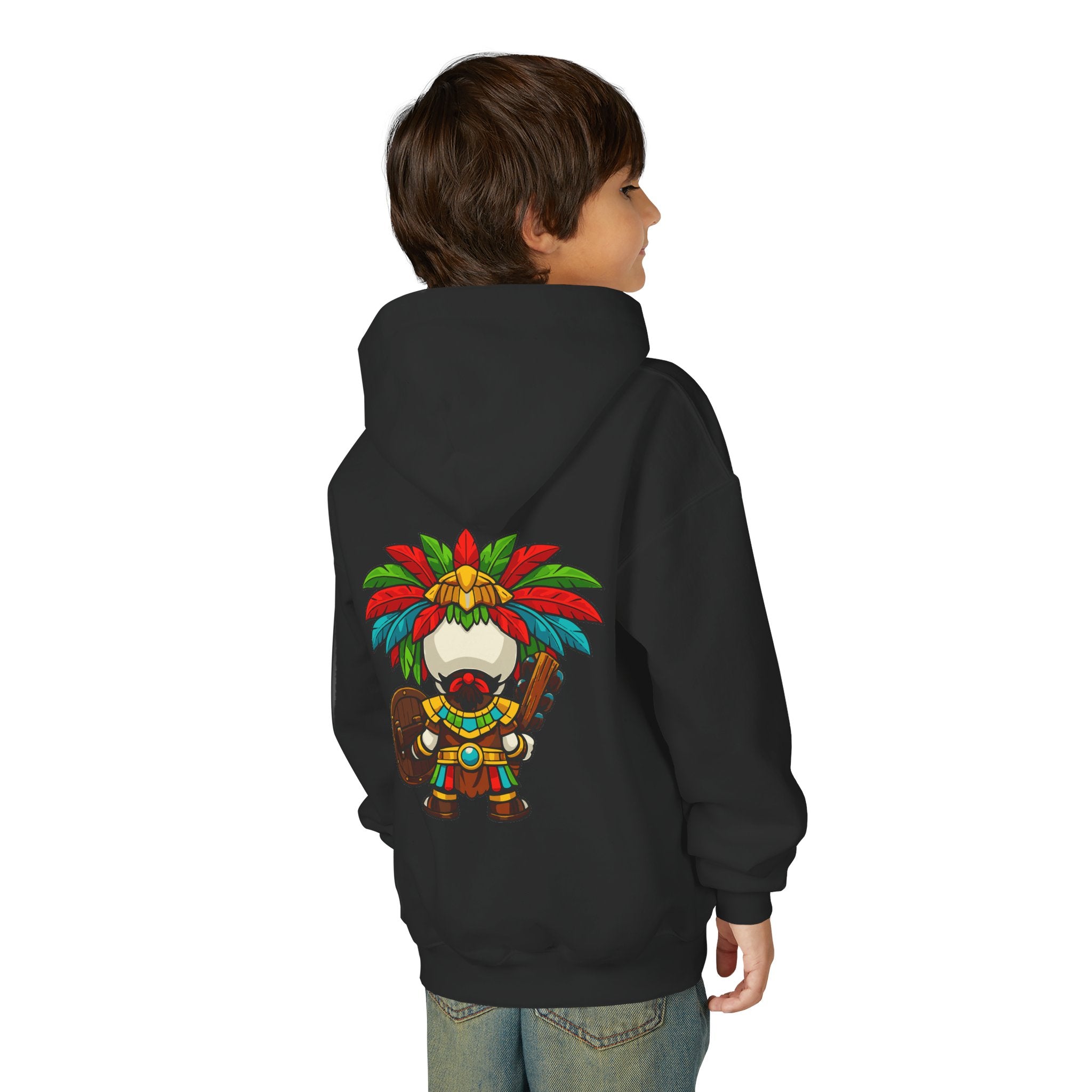 Youth Hoodie — Colorful Aztec Sugar Skull & Warrior Kids Pullover