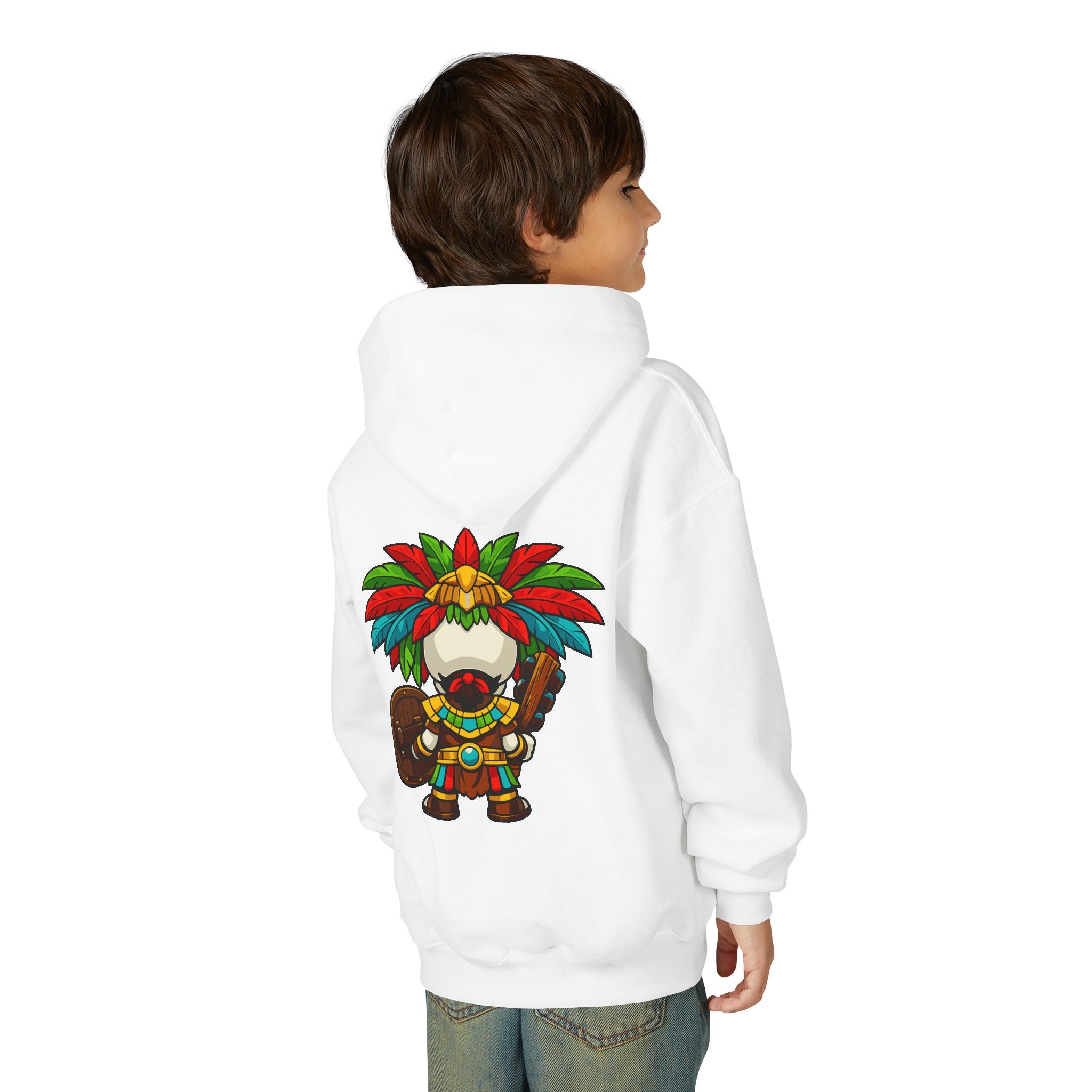 Youth Hoodie — Colorful Aztec Sugar Skull & Warrior Kids Pullover