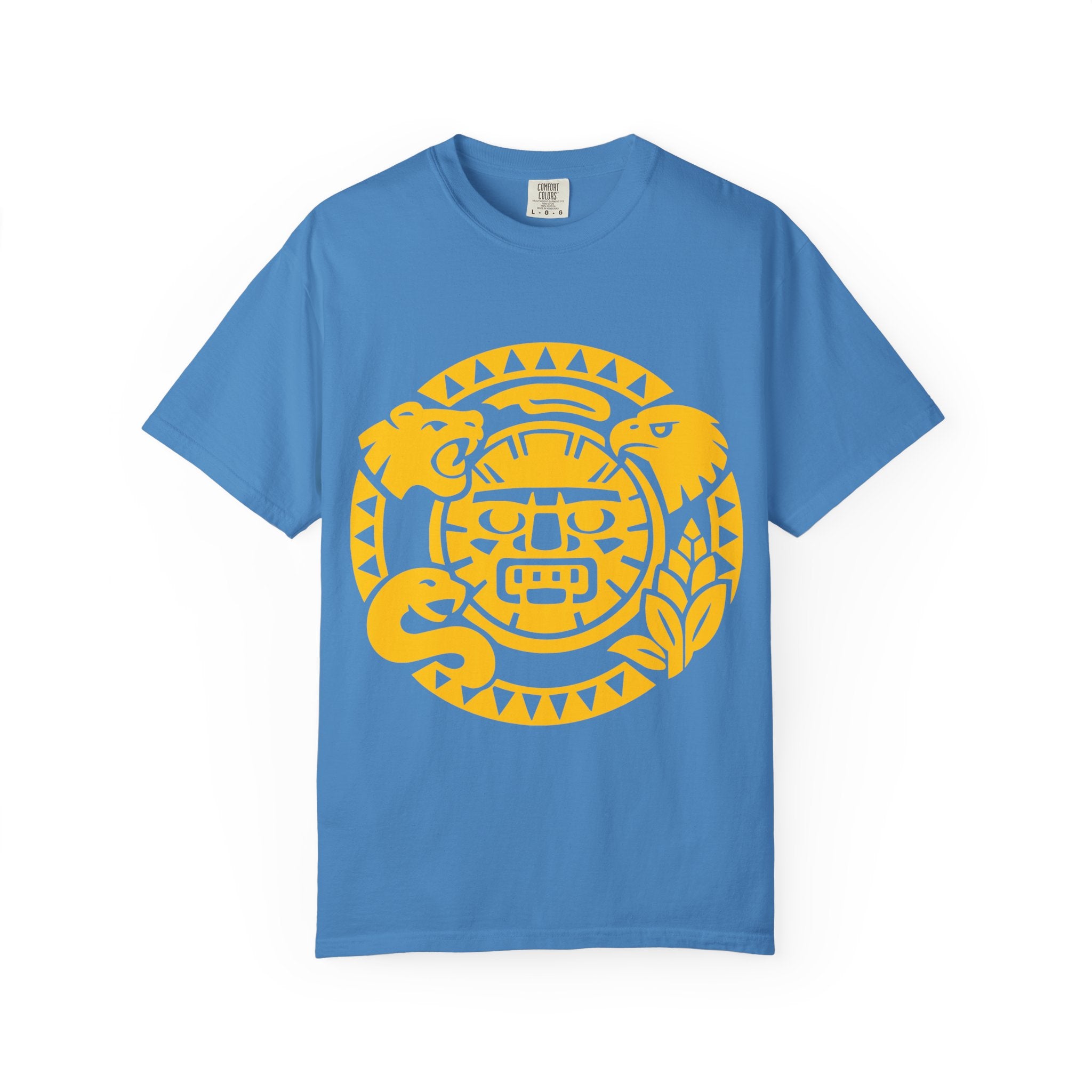 Aztec Sun Glyph T-Shirt — Yellow Graphic Tribal Tee
