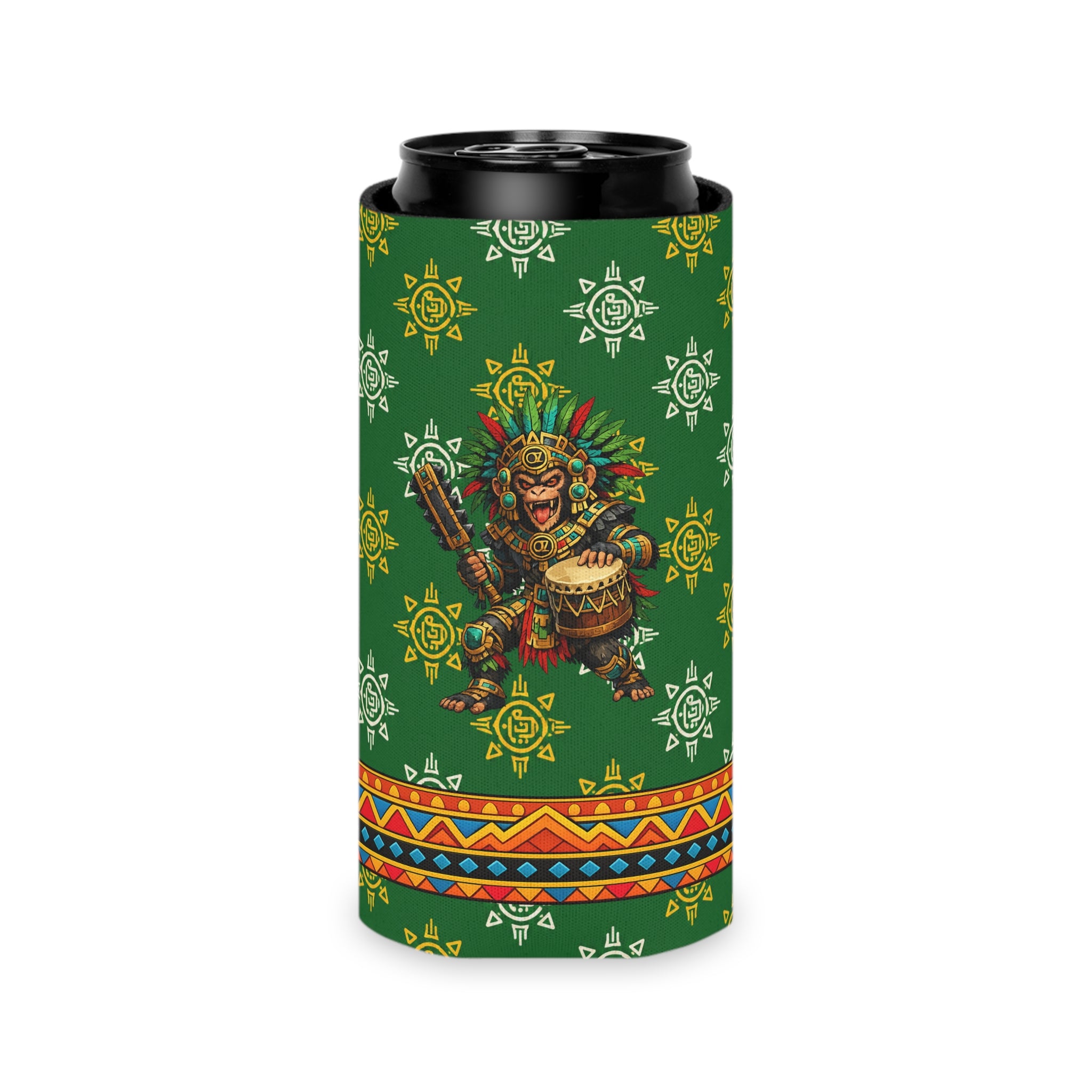 Aztec Monkey Warrior Can Cooler — “Sweet Cold 1” Insulated Beverage Holder