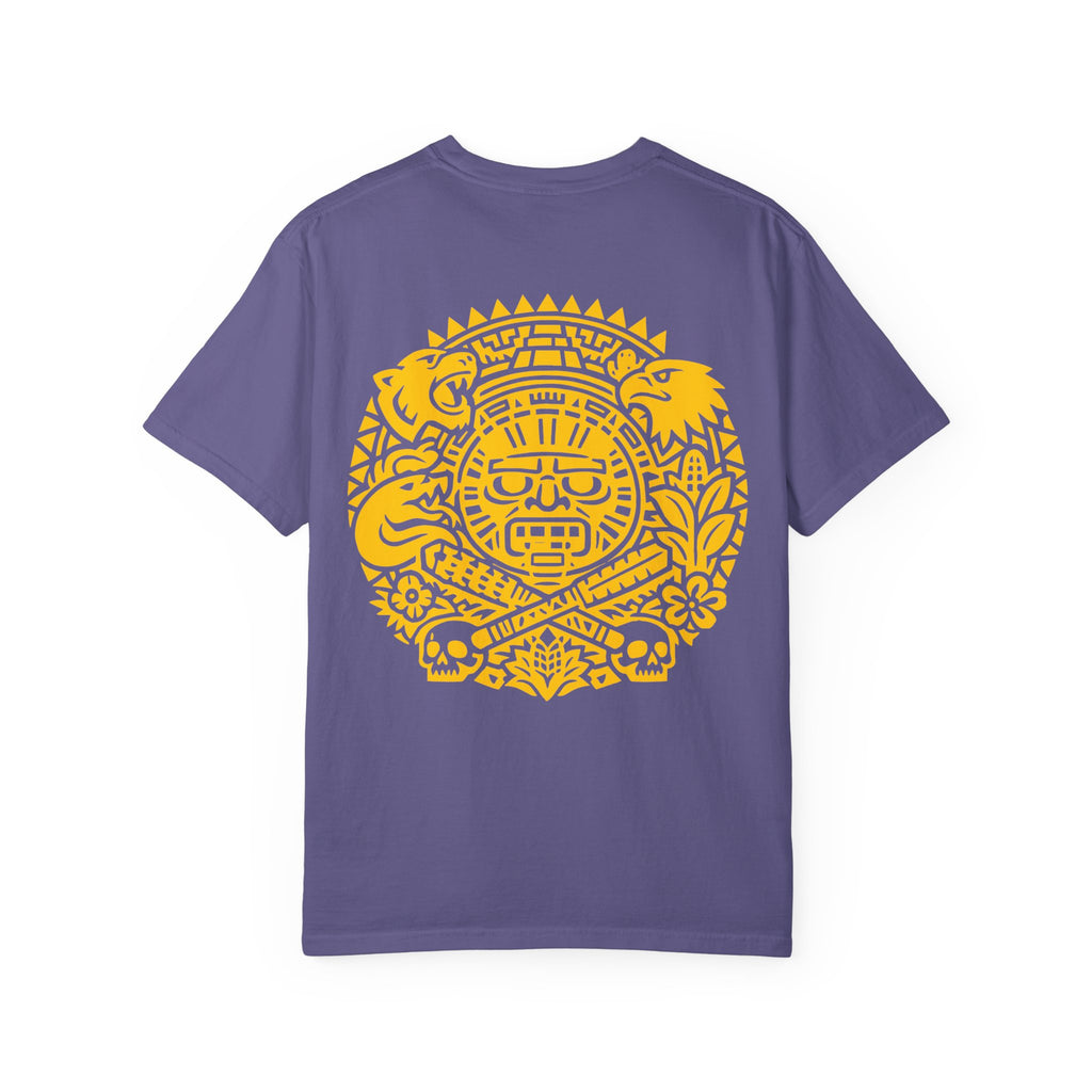 Aztec Sun Glyph T-Shirt — Yellow Graphic Tribal Tee