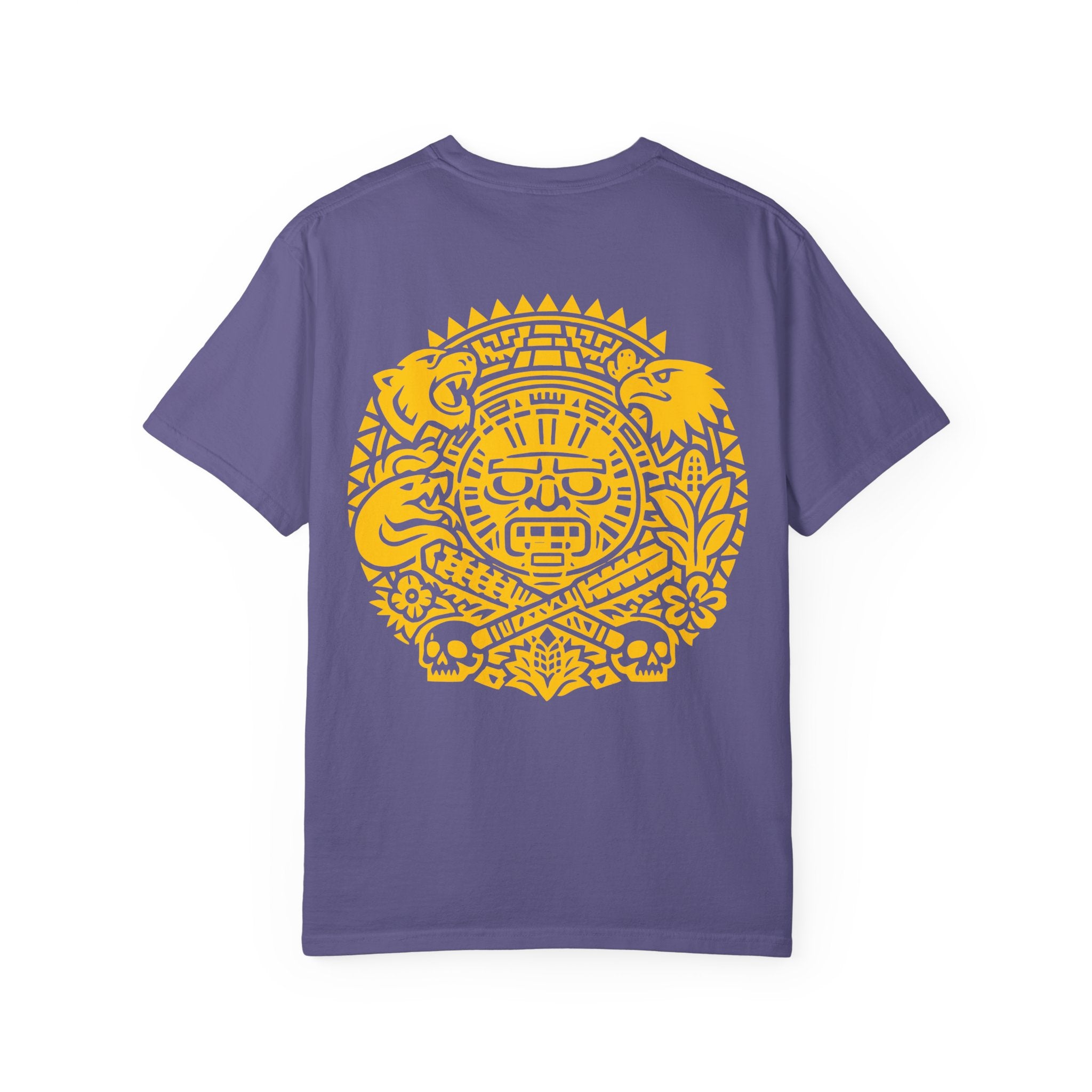 Aztec Sun Glyph T-Shirt — Yellow Graphic Tribal Tee
