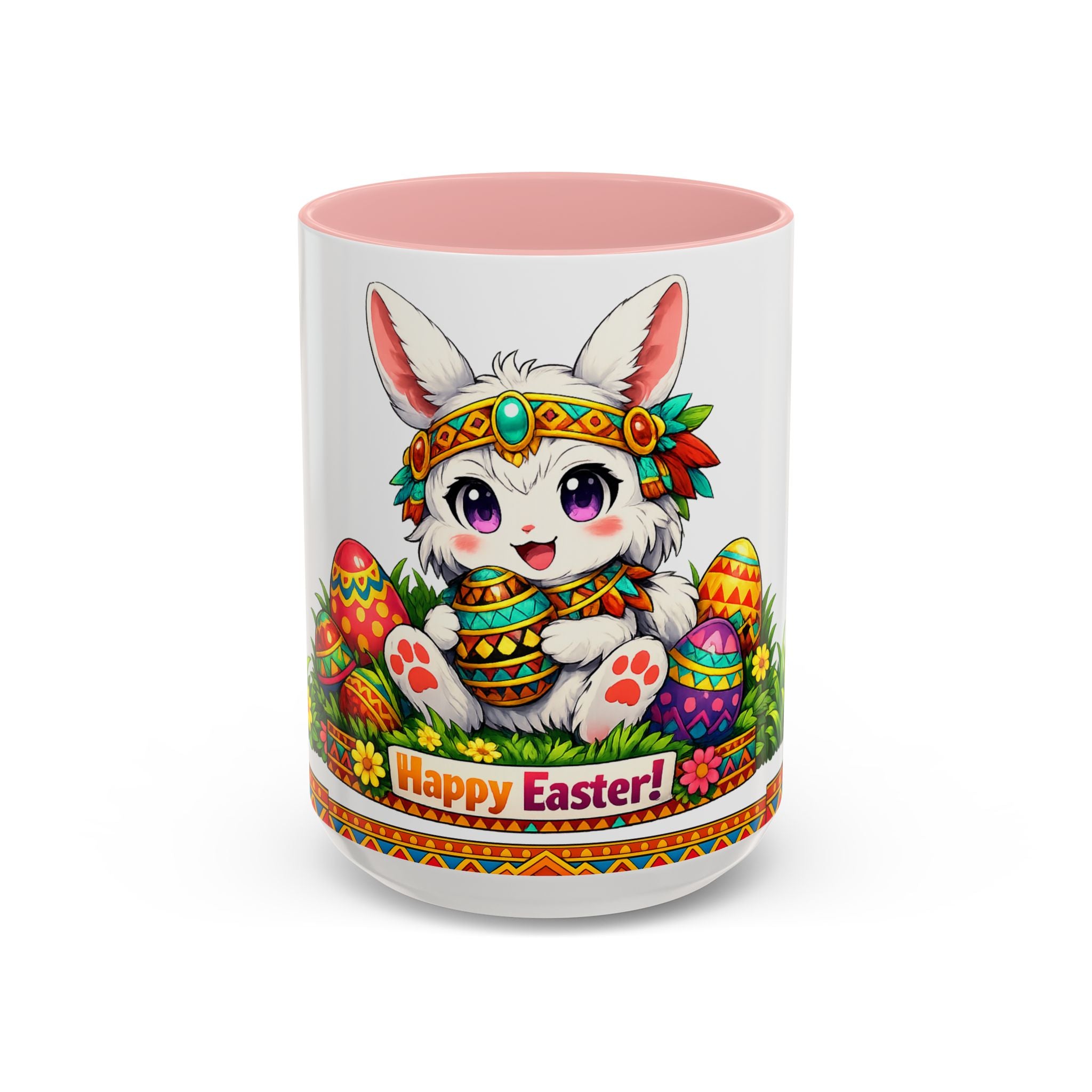 Cute Easter Bunny with Colorful Eggs Mug-Accent Coffee Mug