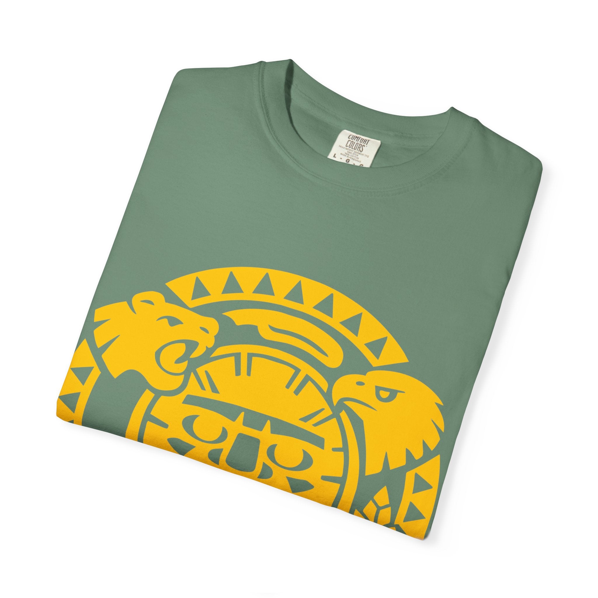 Aztec Sun Glyph T-Shirt — Yellow Graphic Tribal Tee