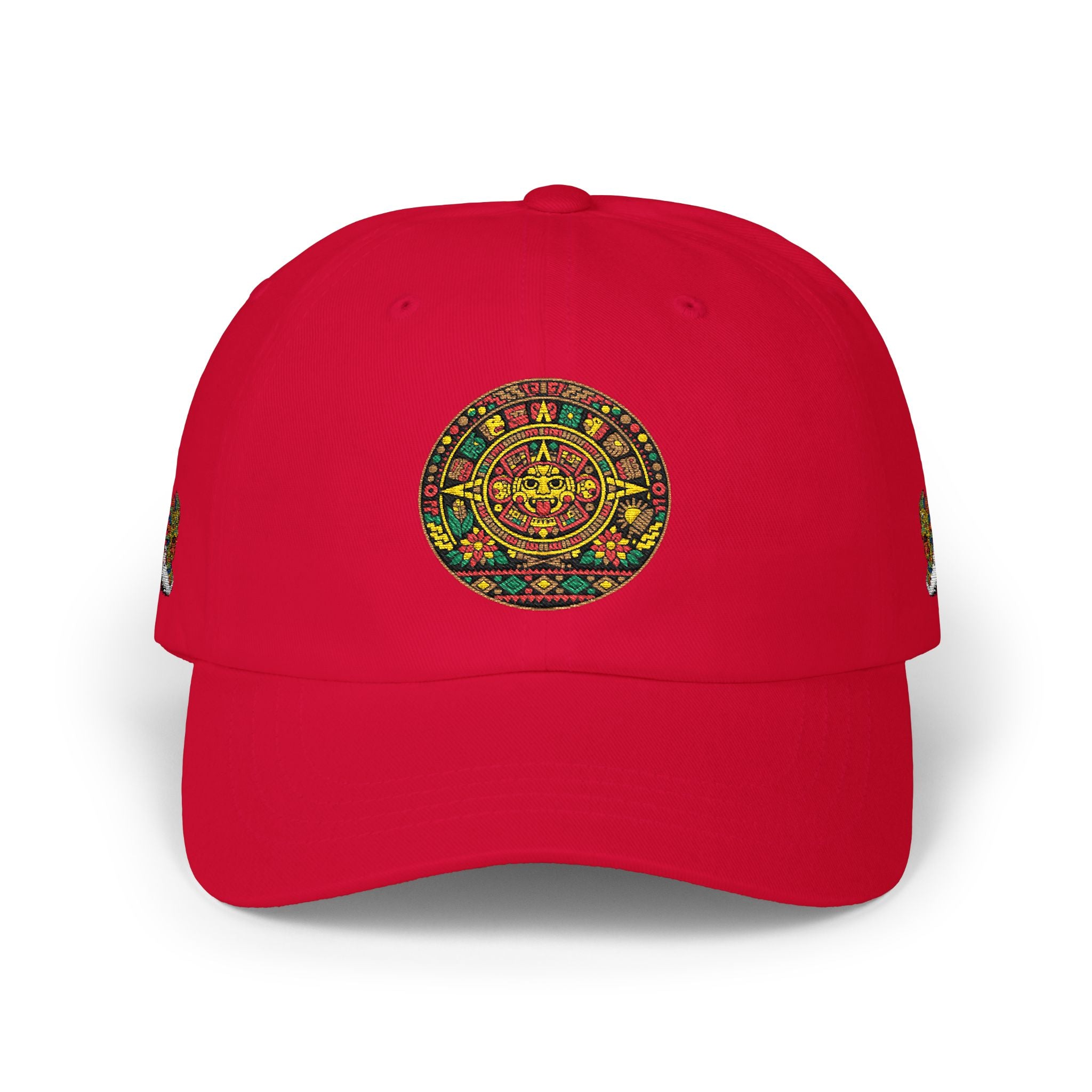Dad Cap — Colorful Aztec Calendar & Quetzalcoatl Embroidered Hat