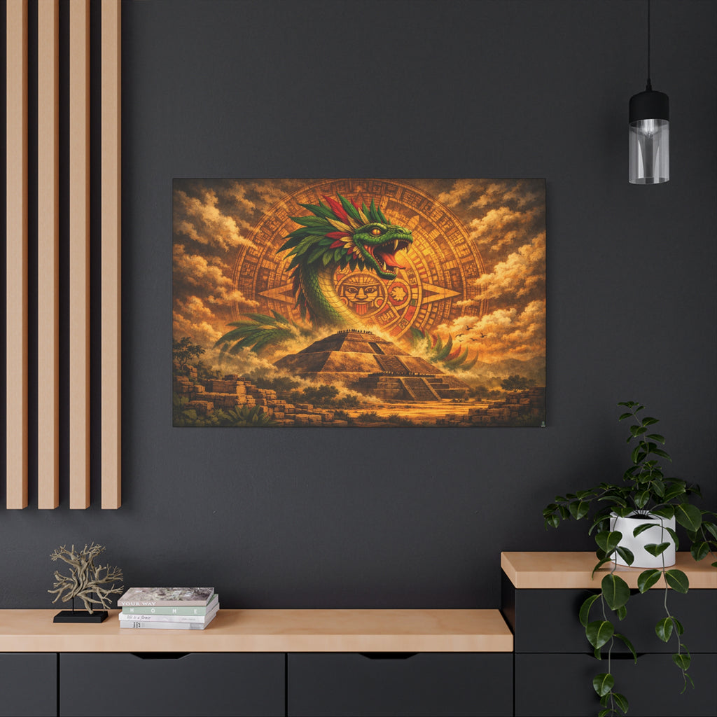 Quetzalcoatl Pyramid Canvas Wall Art – Mythic Aztec Serpent Print