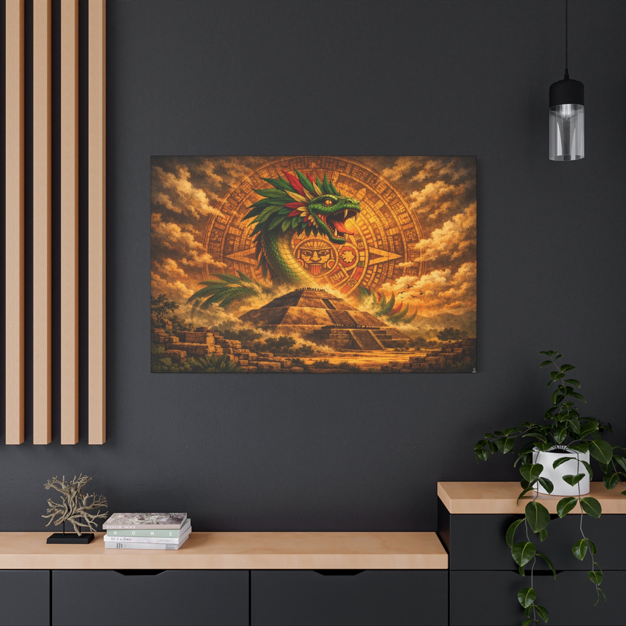 Quetzalcoatl Pyramid Canvas Wall Art – Mythic Aztec Serpent Print