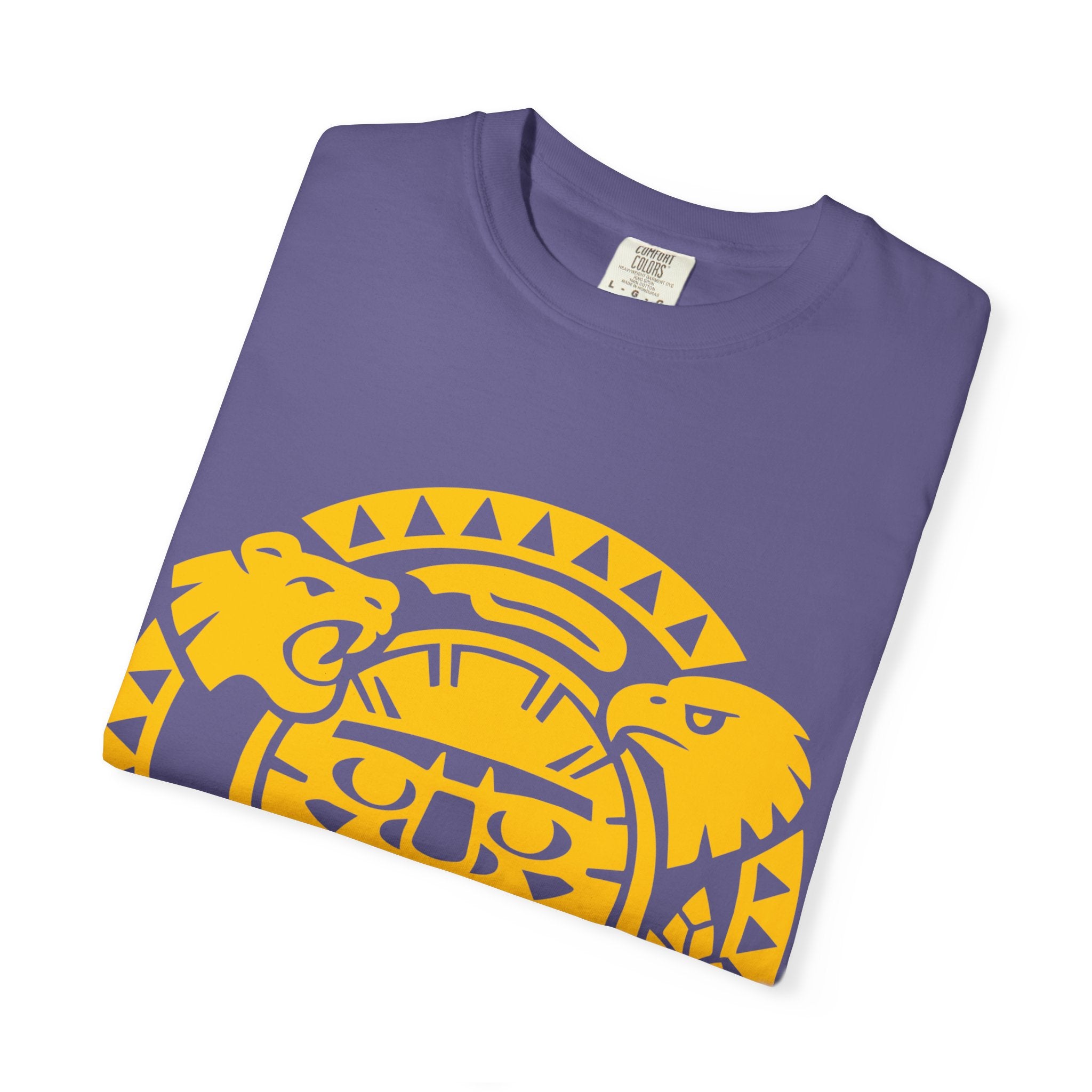 Aztec Sun Glyph T-Shirt — Yellow Graphic Tribal Tee